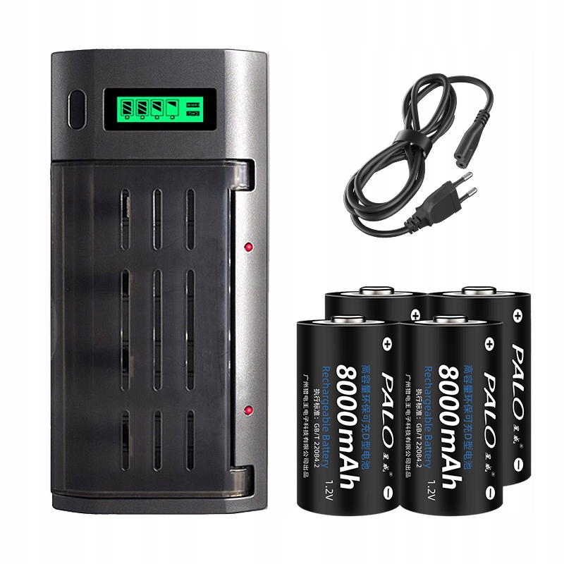 4 szt. Akumulatorów LR20 Rozmiar D 1.2V R20 NIMH + Inteligentna Ładowarka