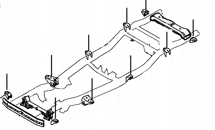 Poduszki ramy 8szt+śruby Nissan Terrano II 3 drzwi Wersja Europejska