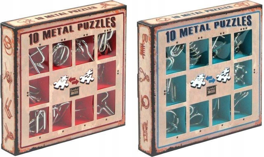 20 Łamigłówek Metalowych czerwony niebieski zestaw Puzzles zagadki Metal