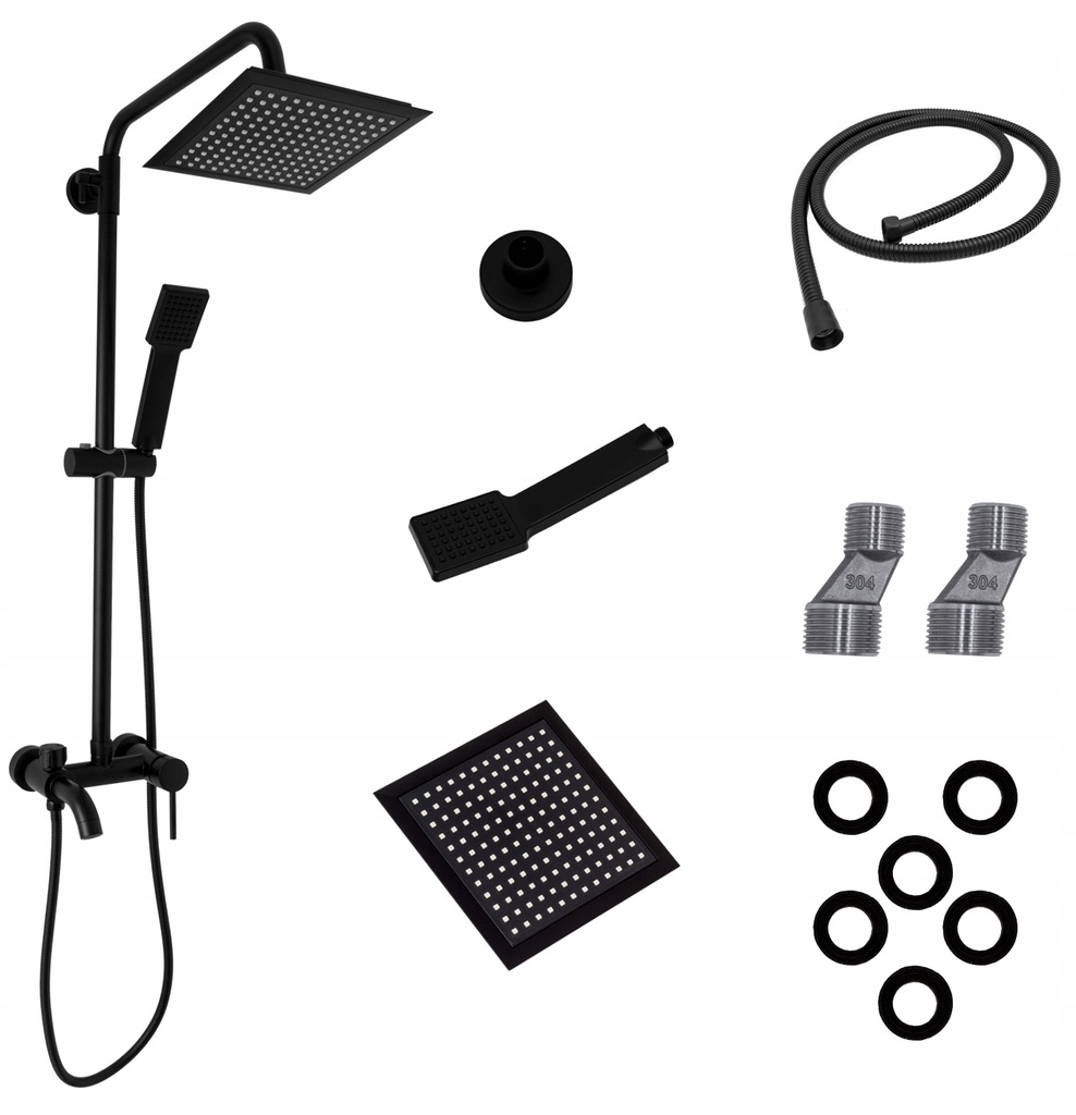 Sprchový Set Čierny Sprchový Slim, Štvorcová Dažďová Sprcha Kivo