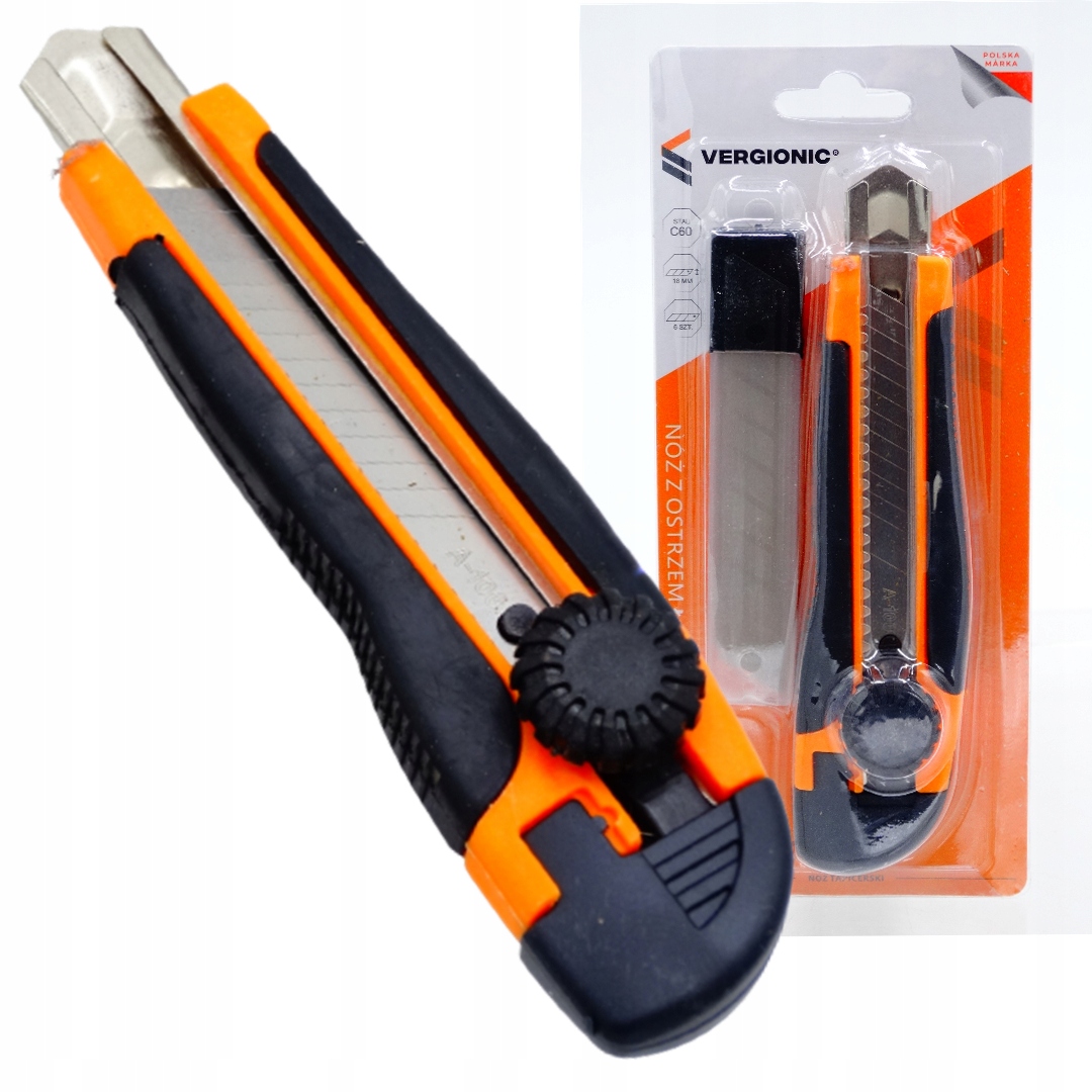 NÓŻ Z OSTRZEM ŁAMANYM 18MM + WKŁADY TAPECIAK NOŻYK DO TAPET VERGIONIC