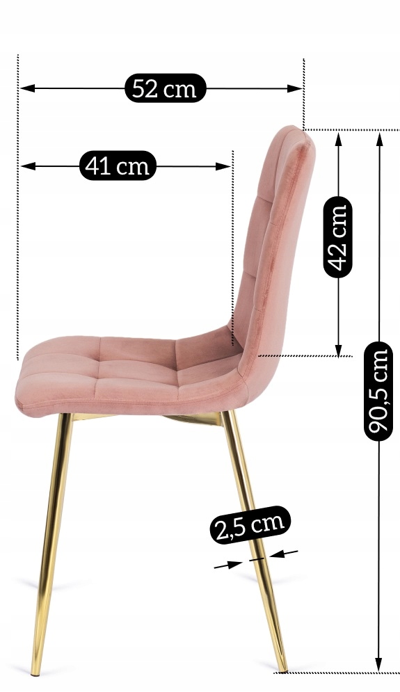 Krzesło Welurowe Jadalnia Glamour Złote Nogi Salon Do Toaletki Różowe YORK Obciążenie maksymalne 120 kg
