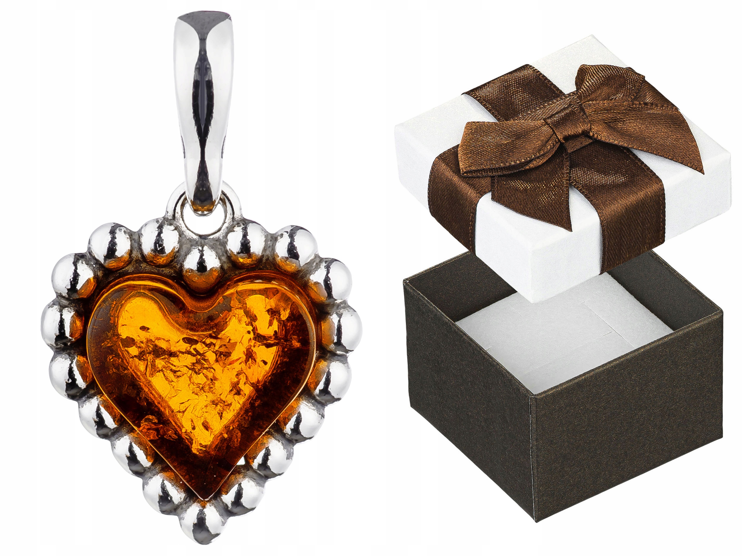 Stříbrný přívěsek Srdce s jantarem Dámský oxidovaný Přívěsek Srdíčko