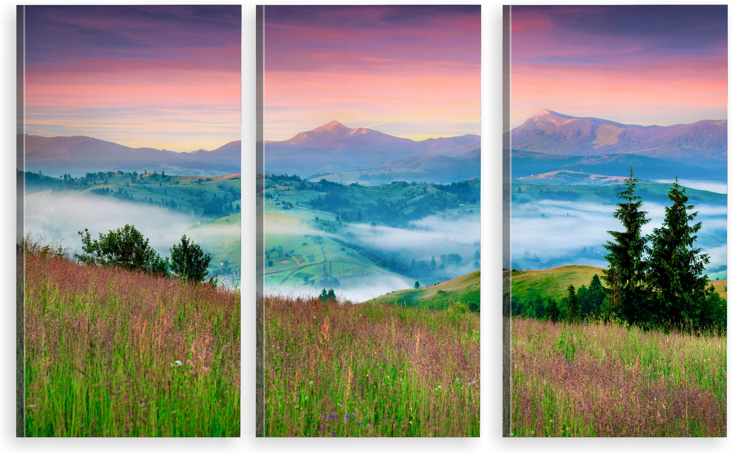 

Tryptyk Obraz Na Ścianę góry panorama mgła karpaty