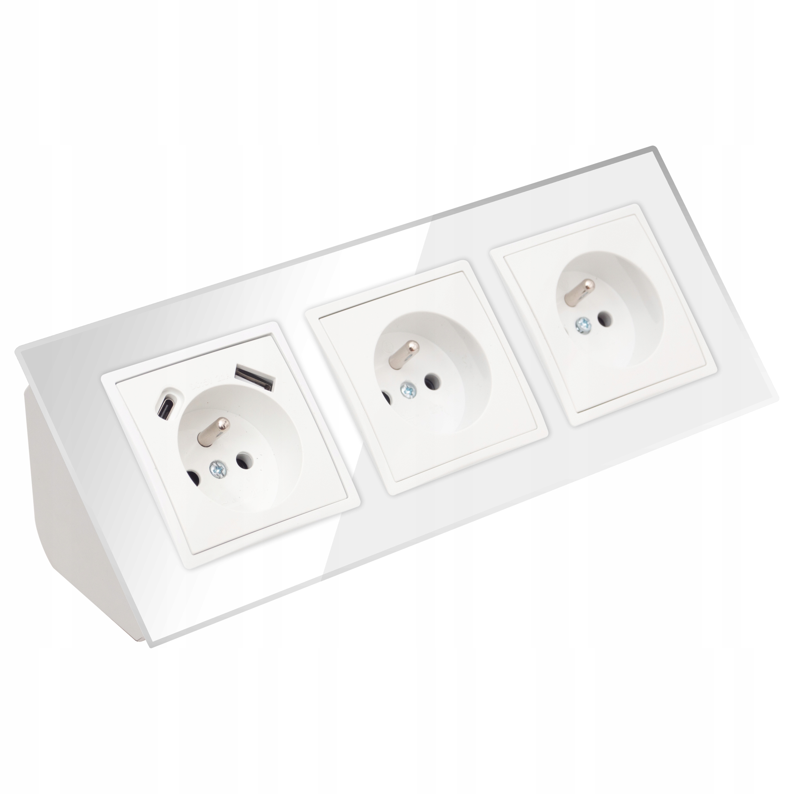 Gniazdo Potrójne Szklane Meblowe Narożne Usb Typ C Biurkowe Białe Listwa