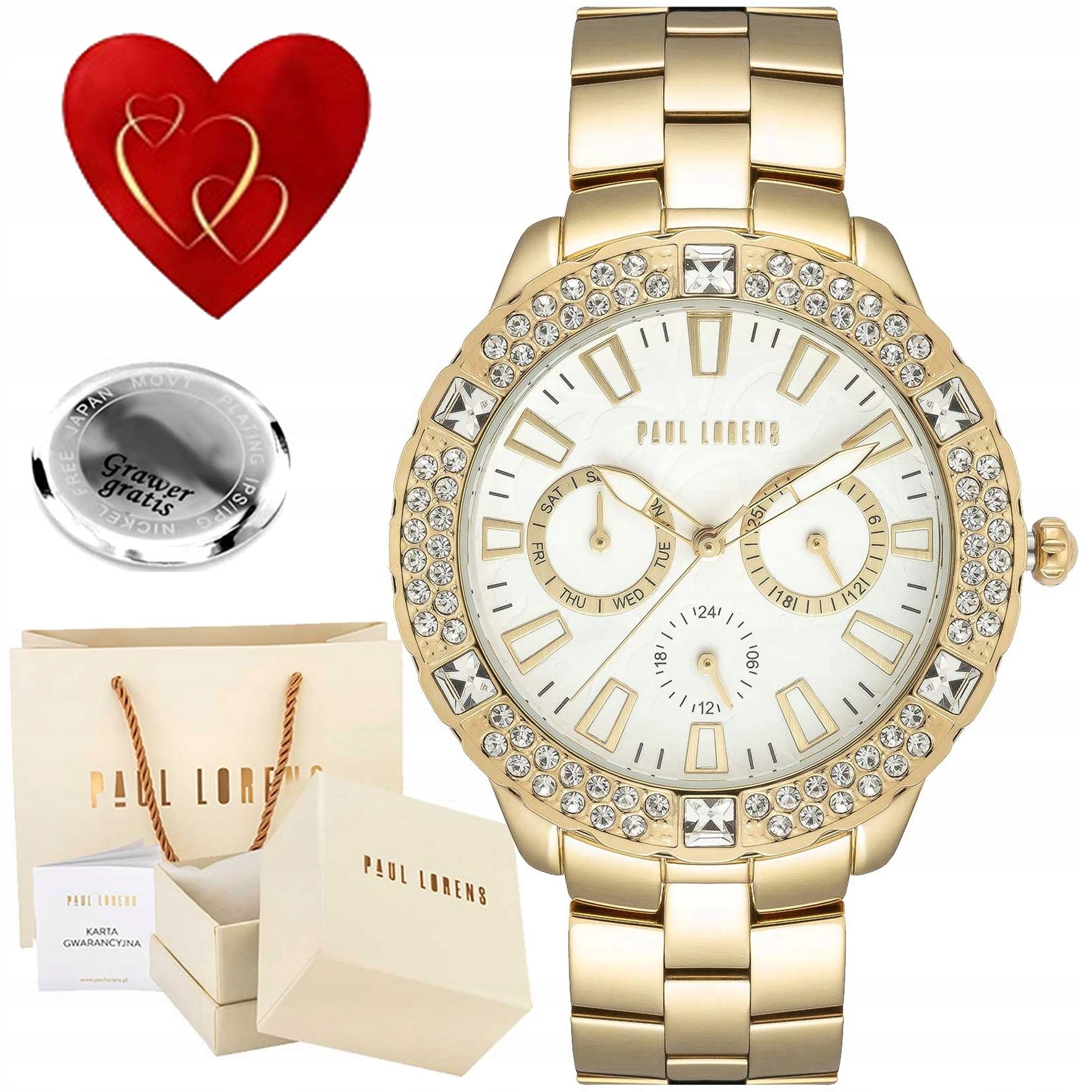 Dámské hodinky Paul Lorens Naomi Kolor elegantní Zirkony datová krabička+GRAVÍROVÁNÍ