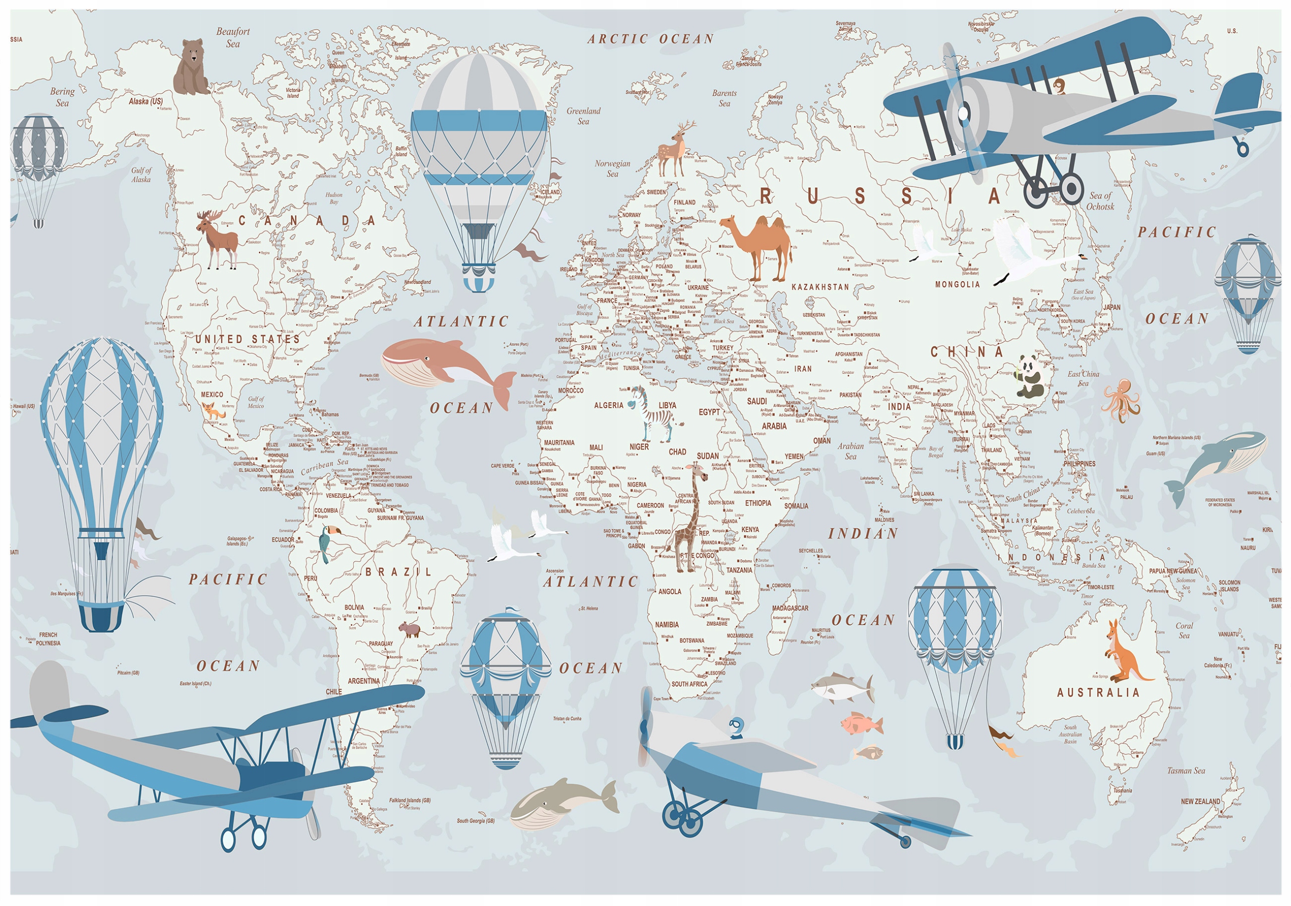 Vinylová Fototapeta Na Flizelině Pro Děti Mapa Světa Letadla 368x254