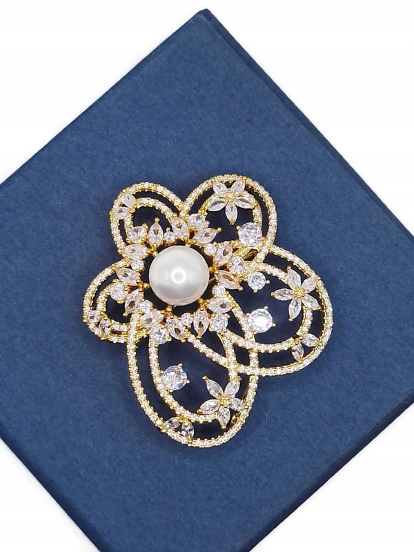 Luxusní Brož Přívěsek S Prolamovanou Květinou, 18K Zlato Dárek Krabička