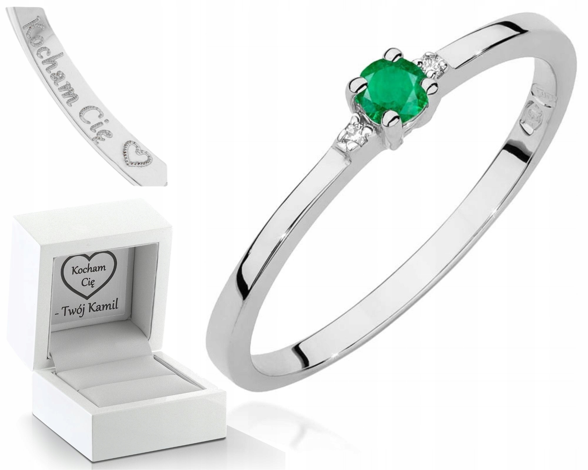 Zlatý Prstýnek Smaragd A Diamanty Bílé Zlato 585 Gravírování