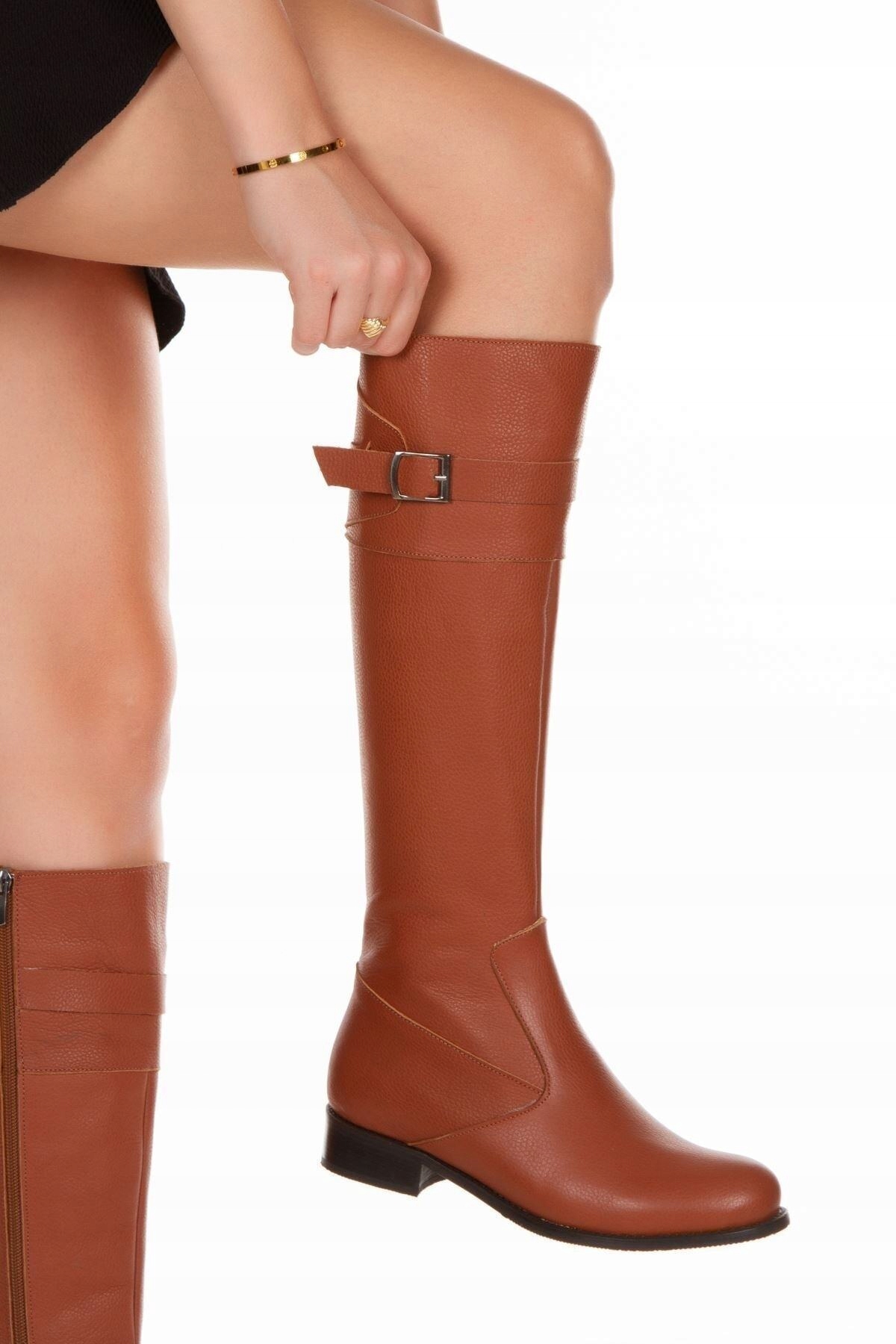 Derithy Hnědé Klasické Kozačky Za Koleno S Přezkou 37 Opa