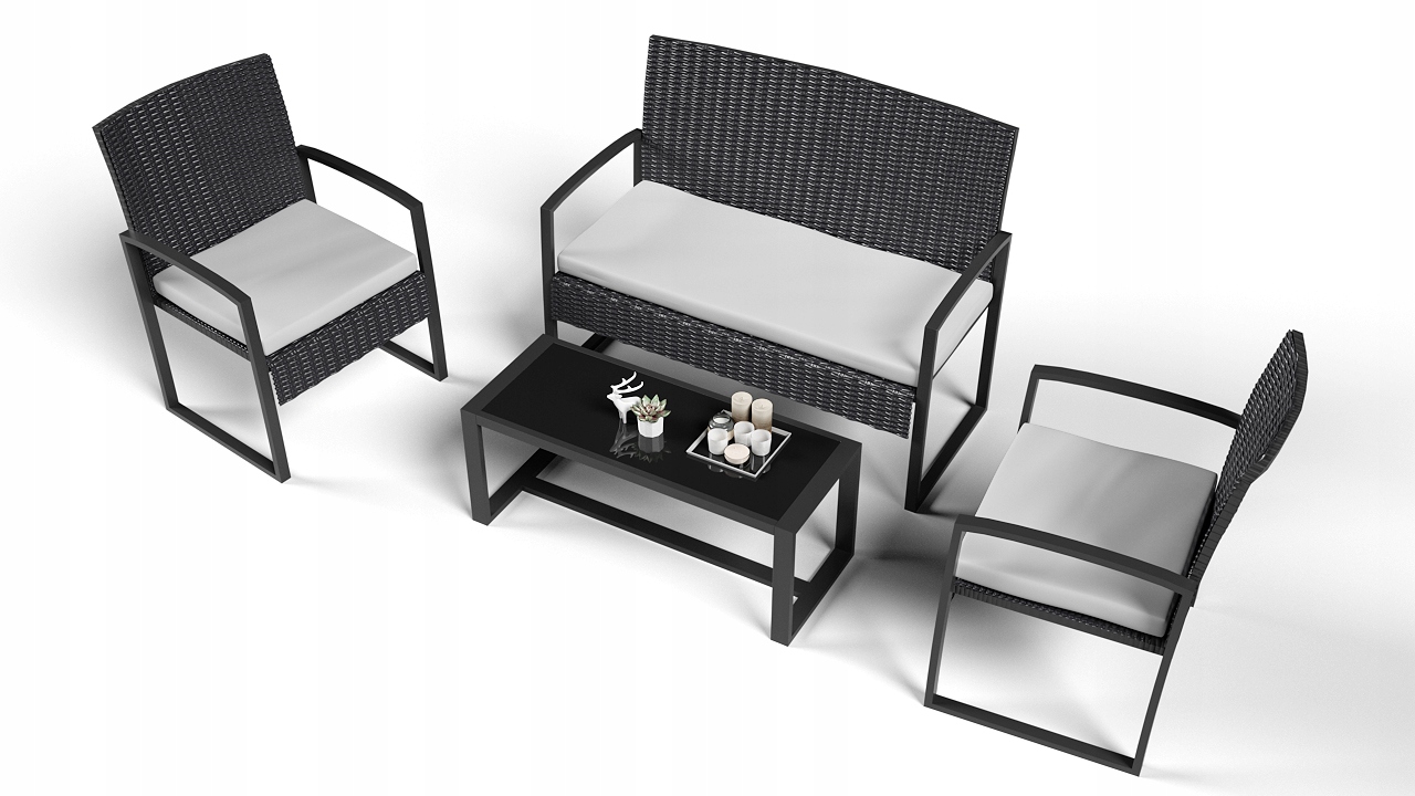 Садові меблі з ротанга з металевою конструкцією.В комплекті стілець, лава, журнальний столик.