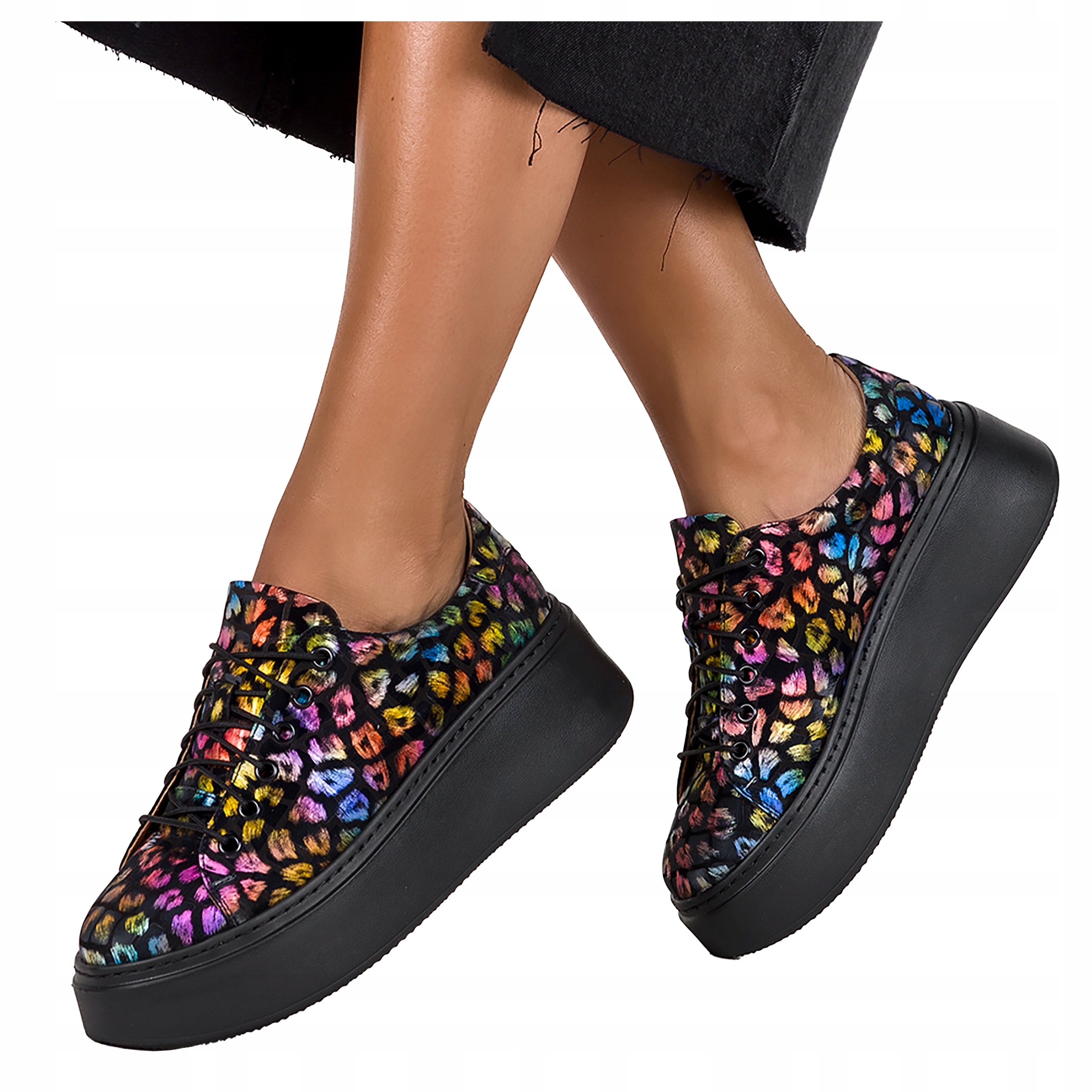 Sportovní Dámské Kožené Tenisky Na Platformě Vícebarevné, Modní, velikost 36