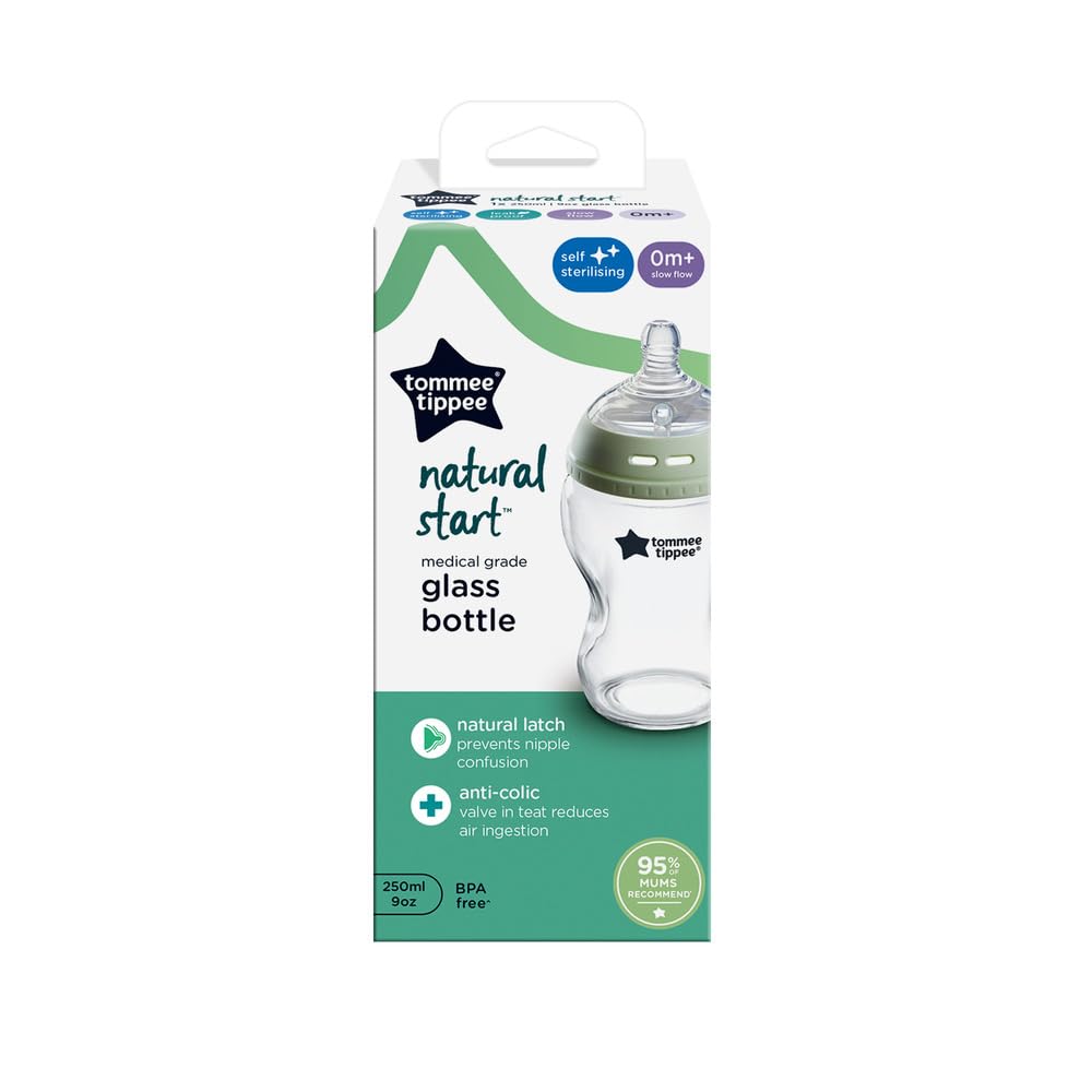 TOMMEE TIPPEE Butelka Szklana Antykolkowa 250ml Smoczek Naturalny — miniatura 2