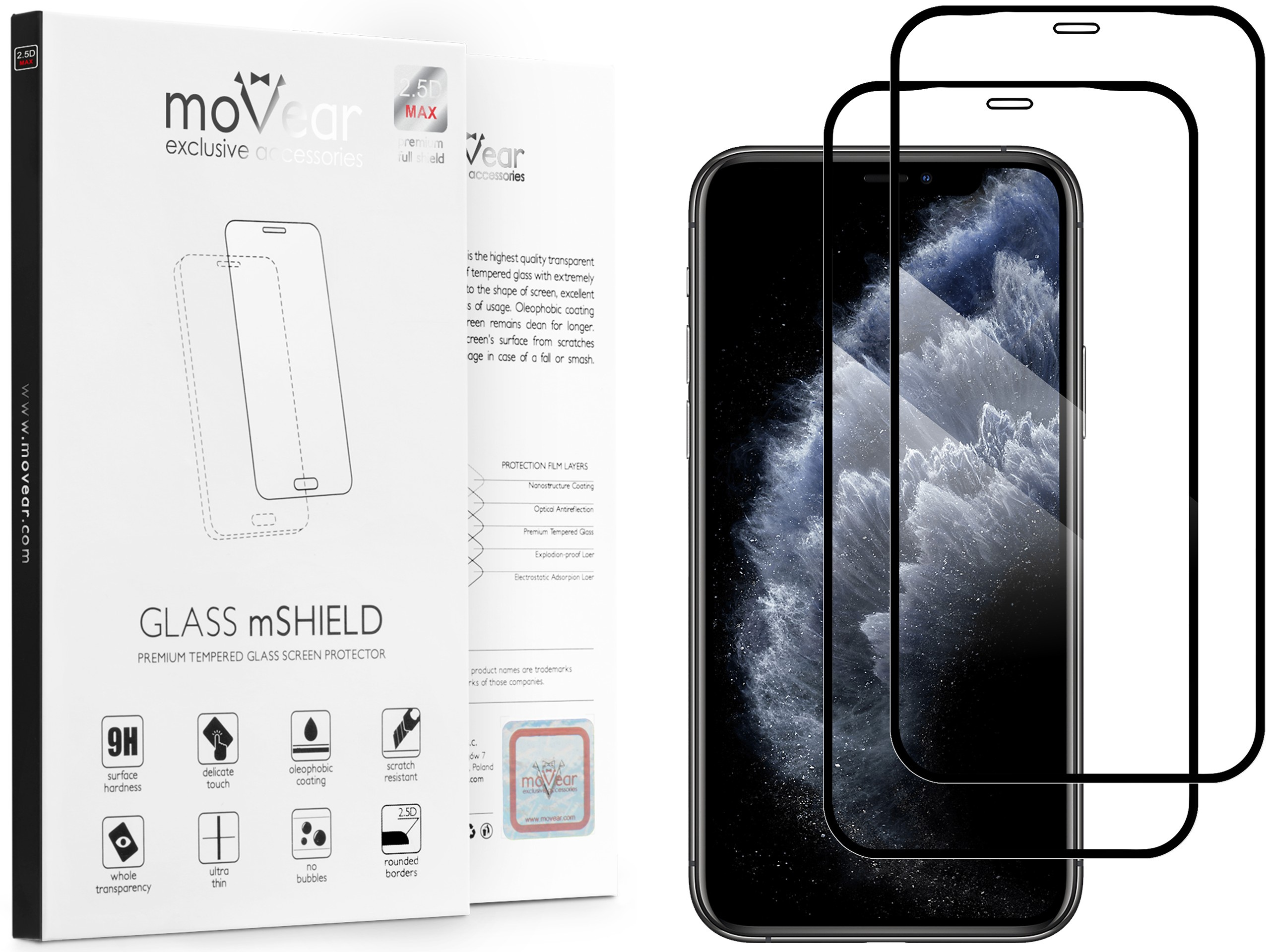 Edzett üveg iPhone 11 Pro Xs X prémium védő Movear mSHIELD készülékhez