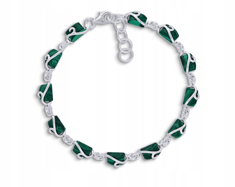 Dámský stříbrný náramek se zeleným malachitem ryzosti 925