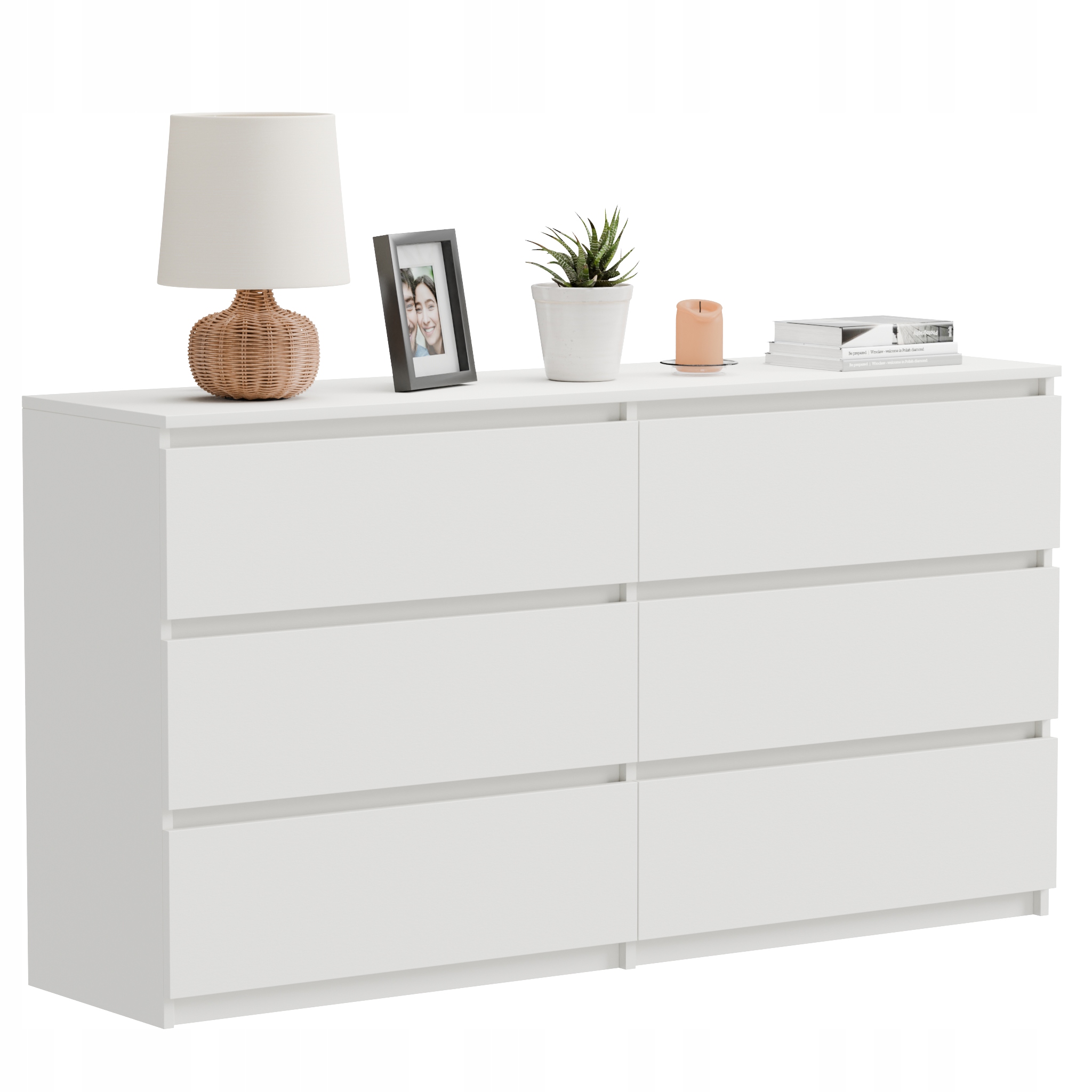 Komoda Bílá 6 Zásuvek 120 CM Moderní, Prostorná Do Obývacího Pokoje, Ložnice, Kanceláře