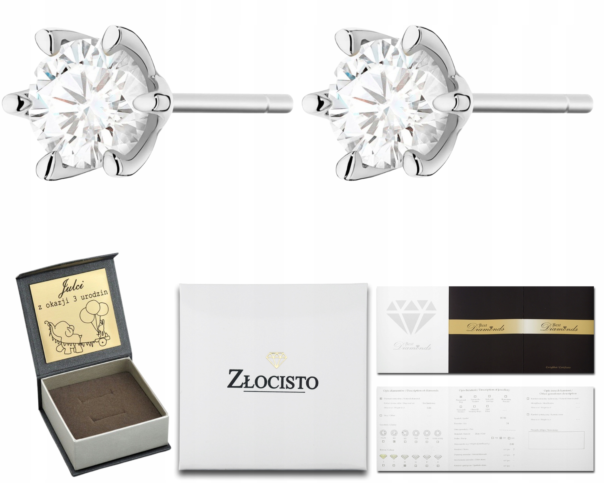 Velké Náušnice Bílé Zlato S Laboratorními Brilianty 2,00 Ct Tyčinky