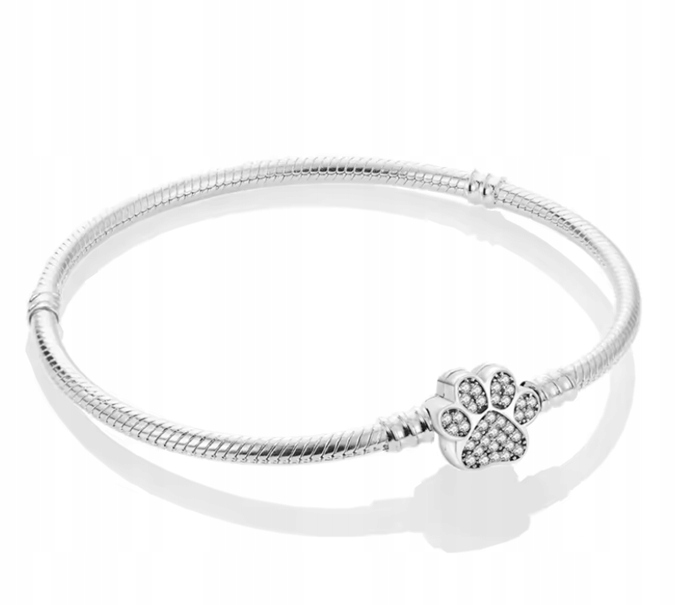 Modulární náramek na přívěsky Psí kočičí tlapka Pupila Základna Stříbro 925 17 cm