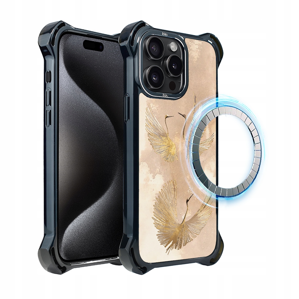 Pouzdro pro iPhone 15 Pro Ibizu DropGuard Ultra s MagSafe, Zlaté jeřáby