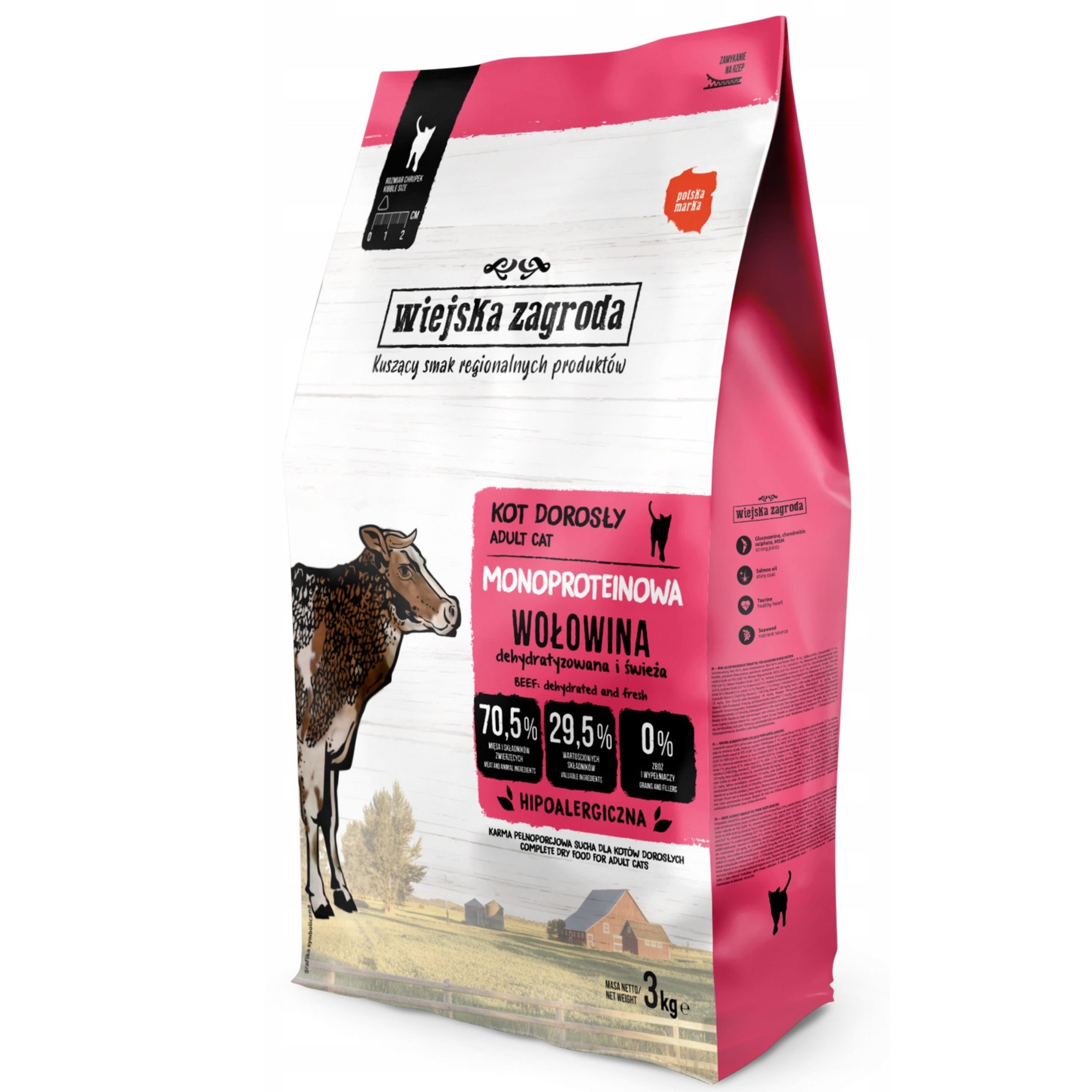 Levně Krmivo Pro Kočky Wiejska Zagroda Monoproteinová Hovězí maso 3 kg Hypoalergenní