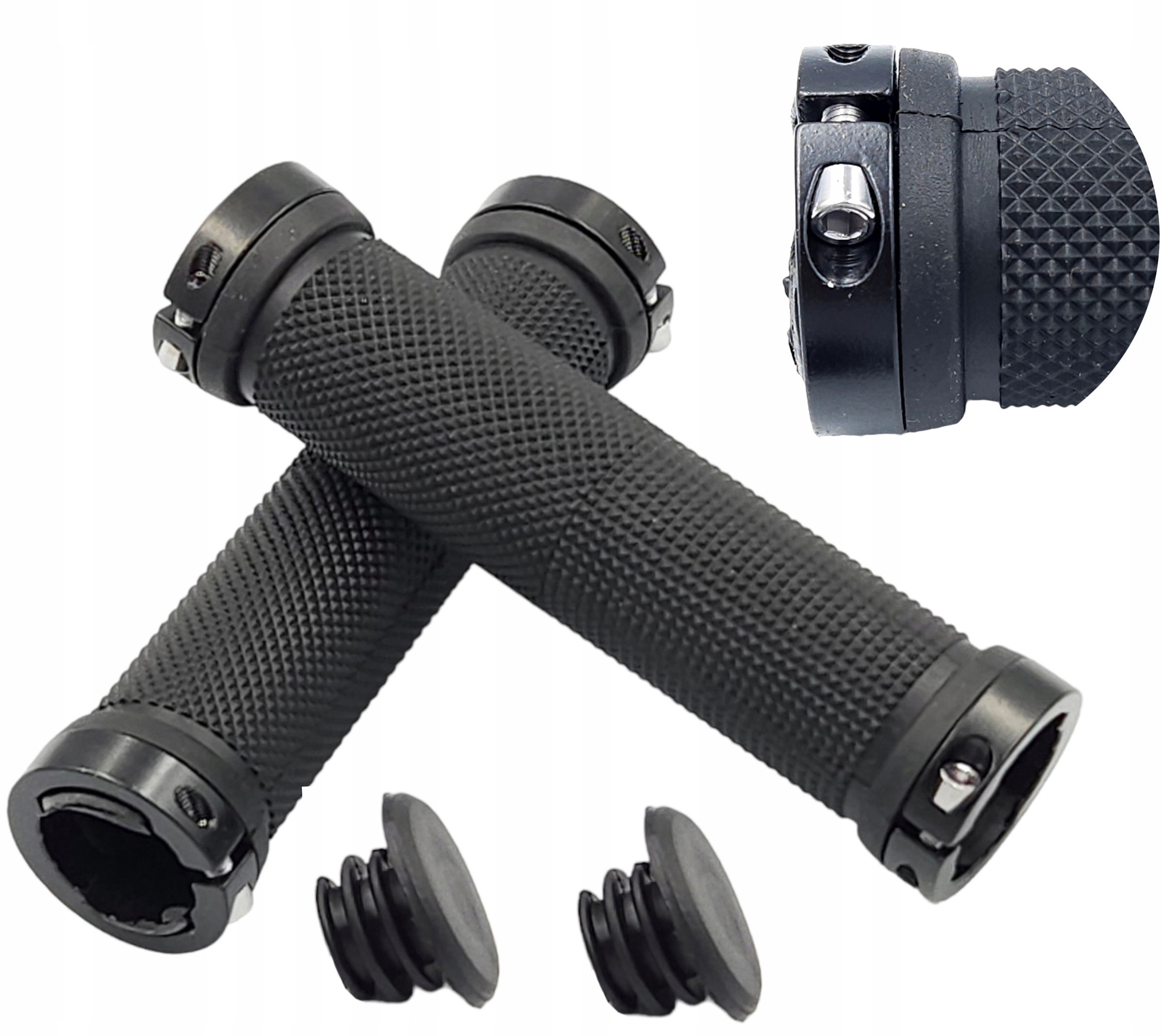 Skręcane chwyty rowerowe proste czarne korki, para