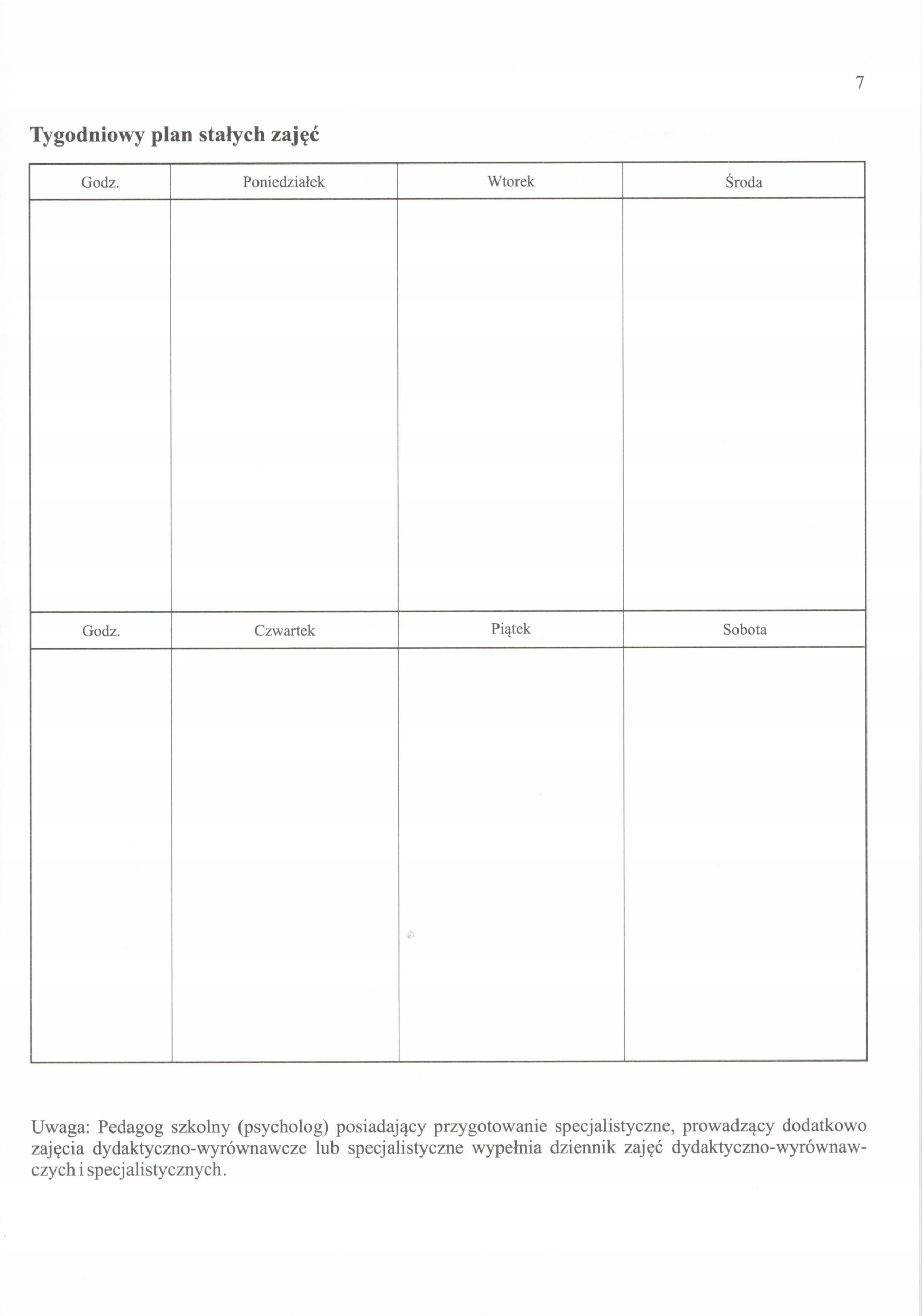 DZIENNIK ZAJĘĆ PEDAGOGA SZKOLNEGO I PSYCHOLOGA Marka Introdruk