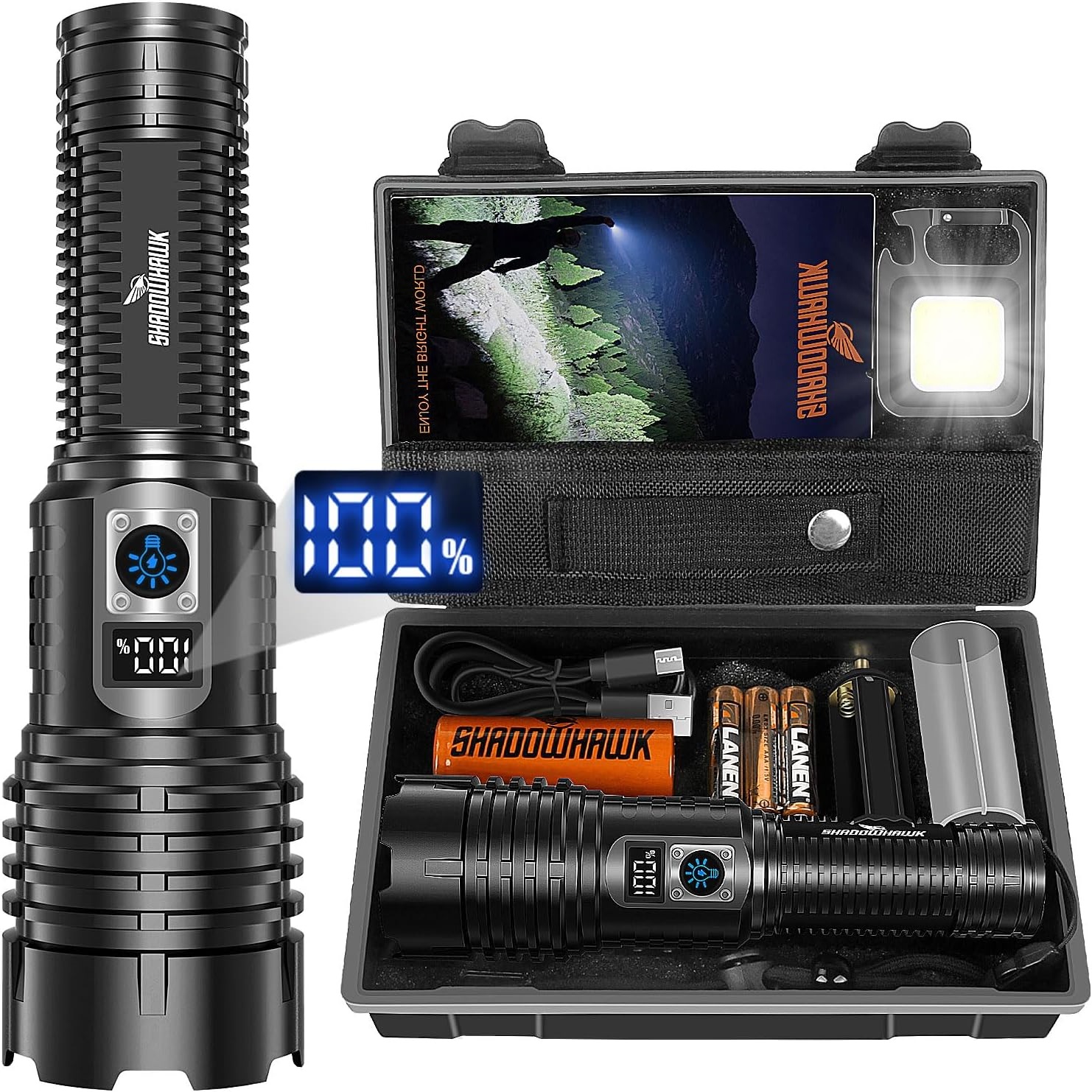 Mocna latarka taktyczna ShadowHawk 20000 lm, powerbank