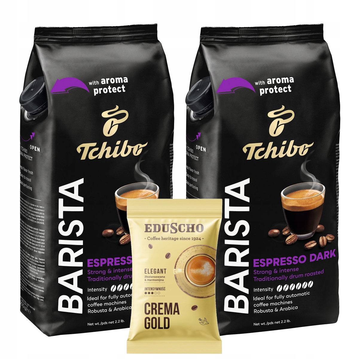 Levně Káva zrnková Tchibo Barista Espresso Dark 2x1 kg Dárek Crema Gold 100 g