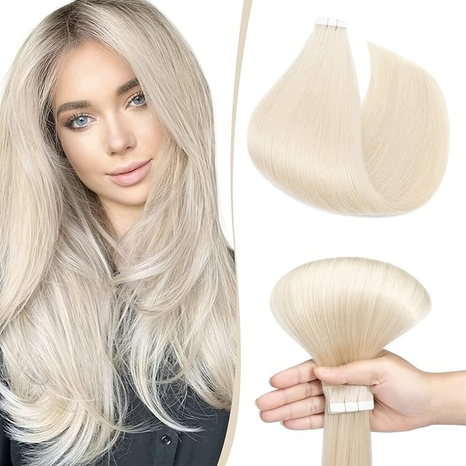 10 X Páska Na Prodlužování Vlasů 35 CM Platinová Blond, Silné Lepidlo