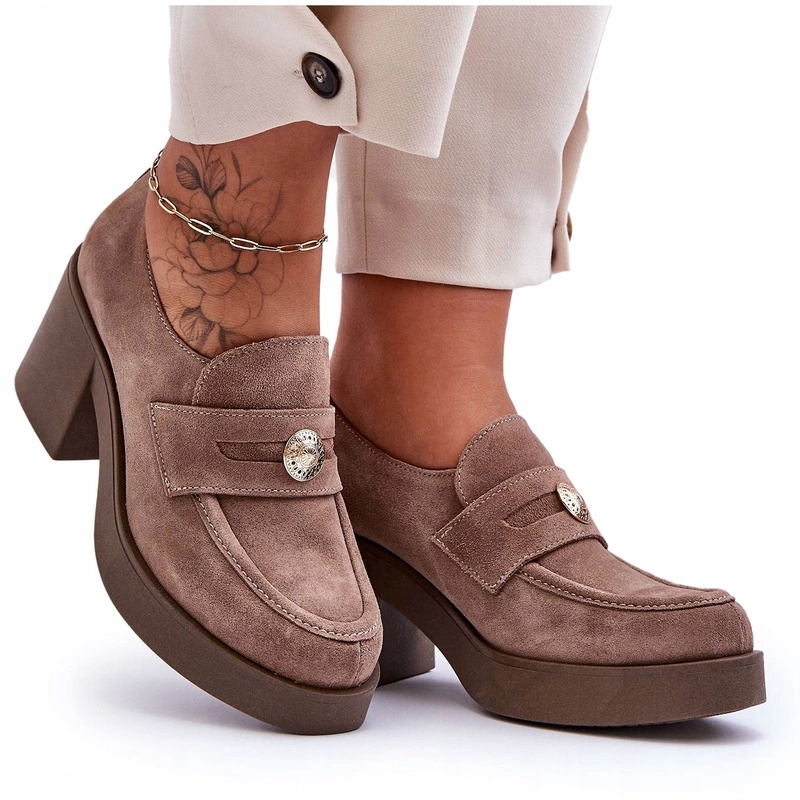 Semišové Polobotky Na Podpatku, Béžové, Velikost 39