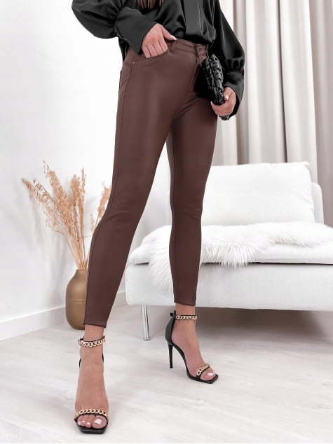 Modelujące Spodnie Woskowane Goodies jak Skóra Brązowe Czekoladowe 38 M
