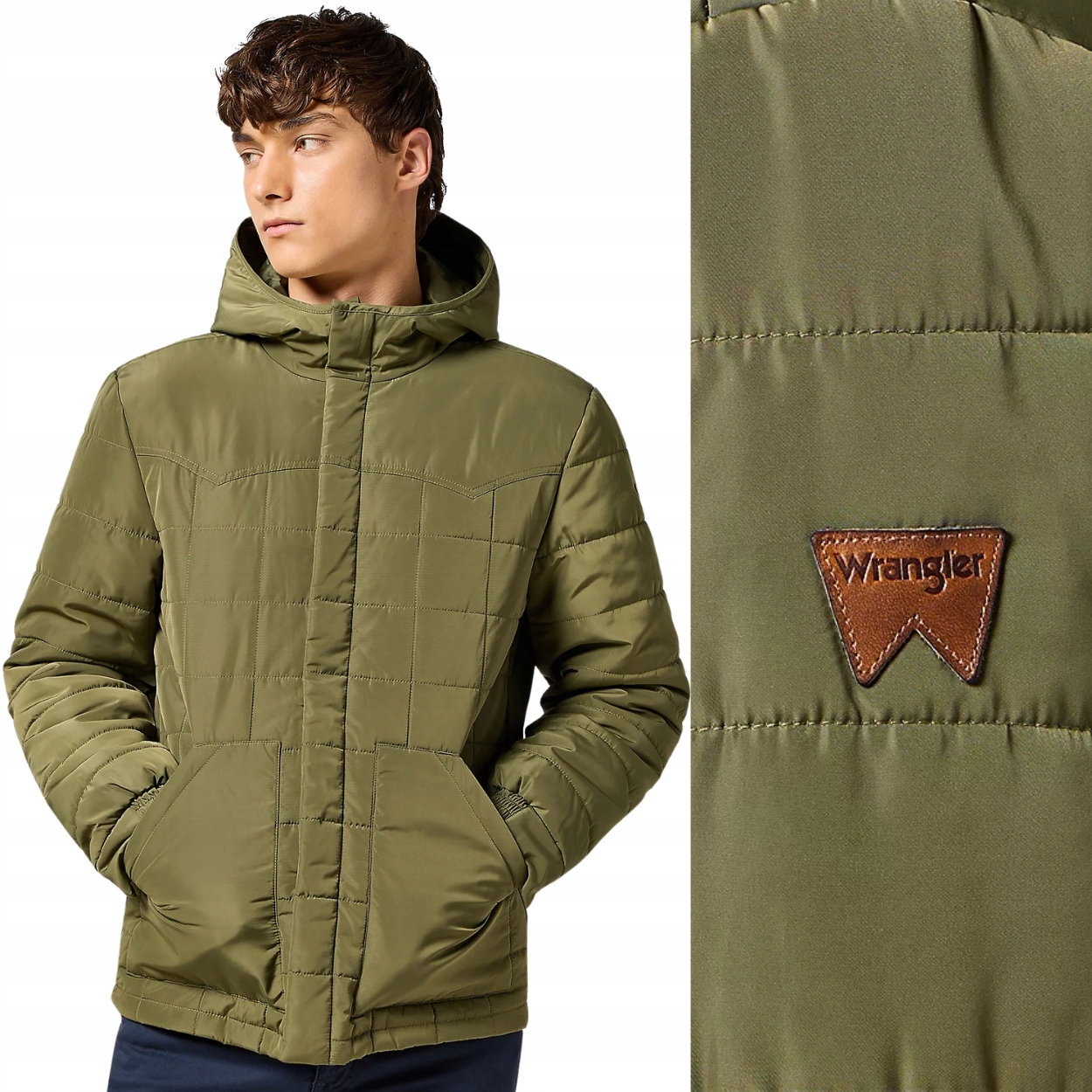 Wrangler Transitional Puffer Ivy Green zelená péřová bunda s kapucí M