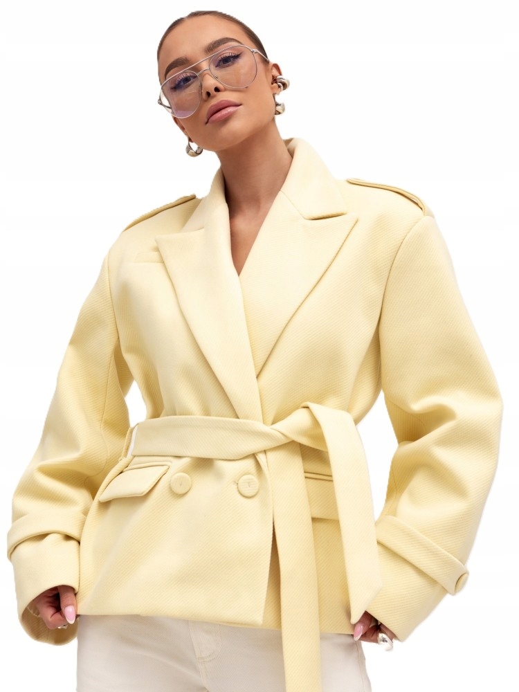 Cocomore Krátký kabát s jedličkou Bunda s páskem Žlutá 38/M 40/L