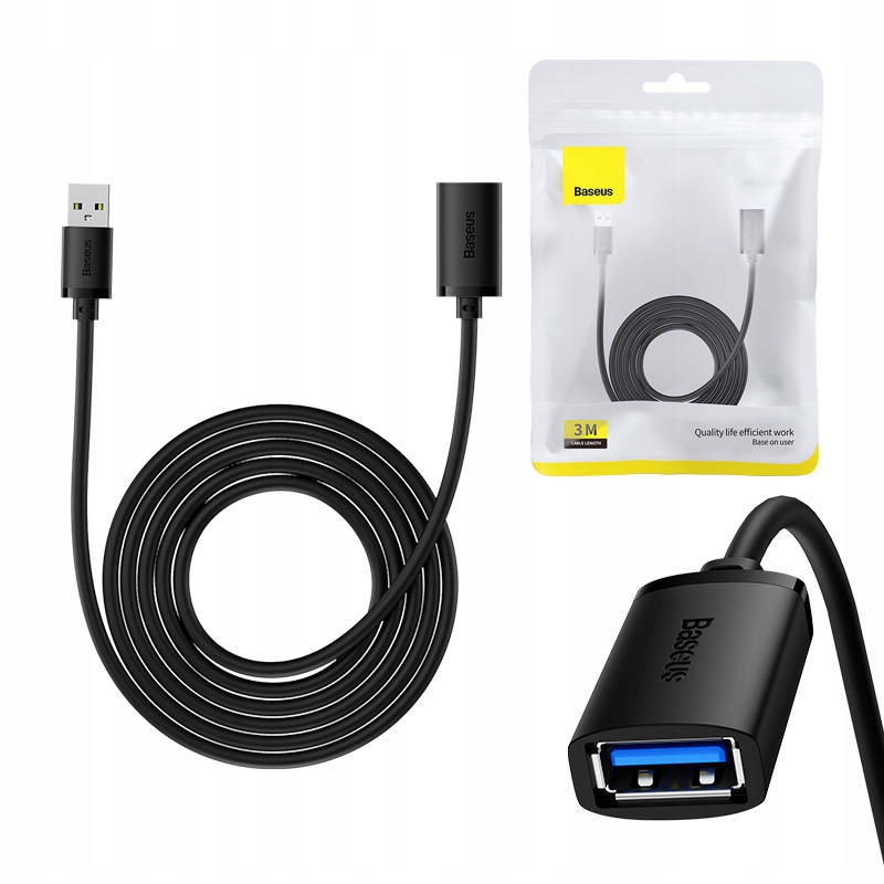 BASEUS KABEL PRZEDŁUŻACZ ADAPTER PRZEJŚCIÓWKA USB 3.0 MĘSKI DO ŻEŃSKI, 3M