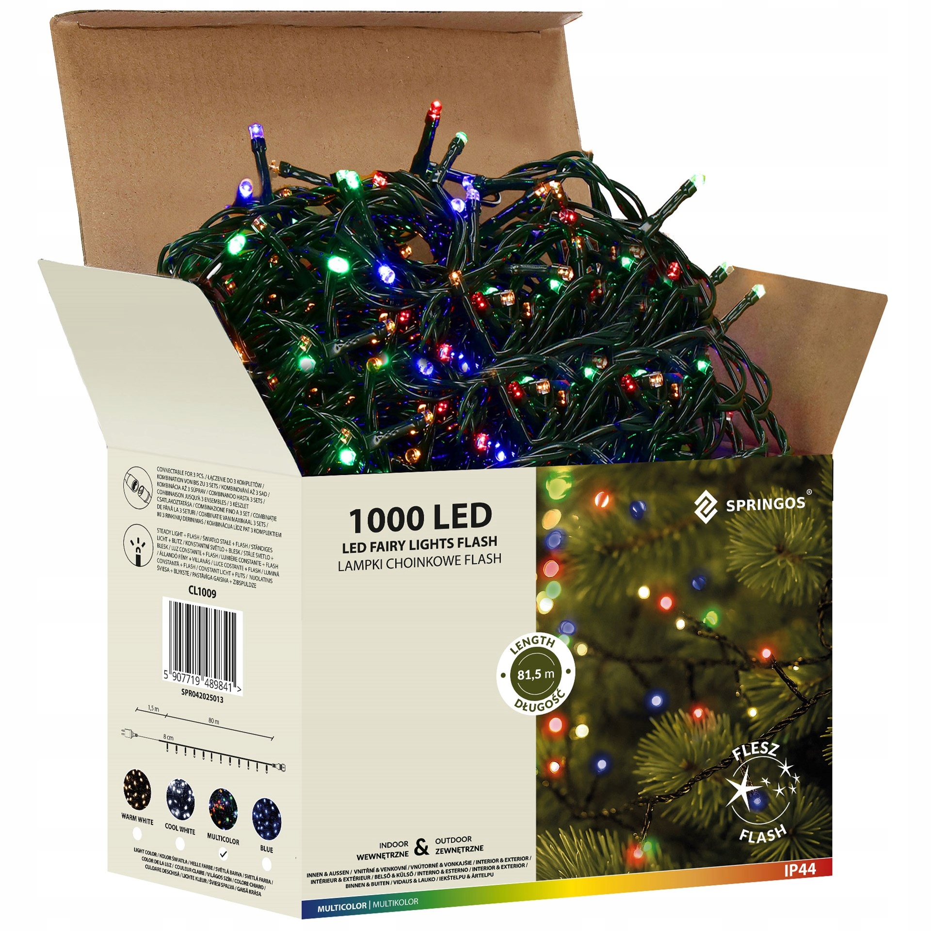 Vánoční Osvětlení Na Stromeček 1000 Led Venkovní Stálé Světlo Flash IP44 Multicolor