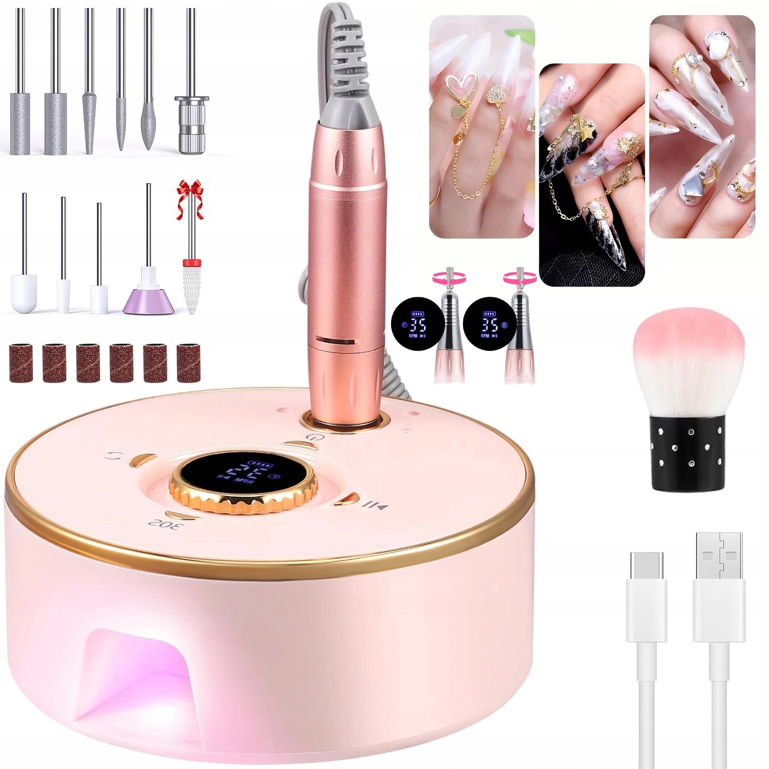 Bruska Manikúra Pedikúra Profesionální Silná Sada Fréz