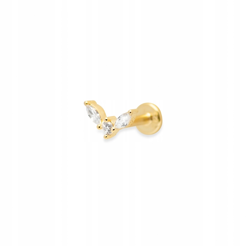Kolczyk Piercing pozłacany Ania Kruk labret złoty białe cyrkonie srebro 925
