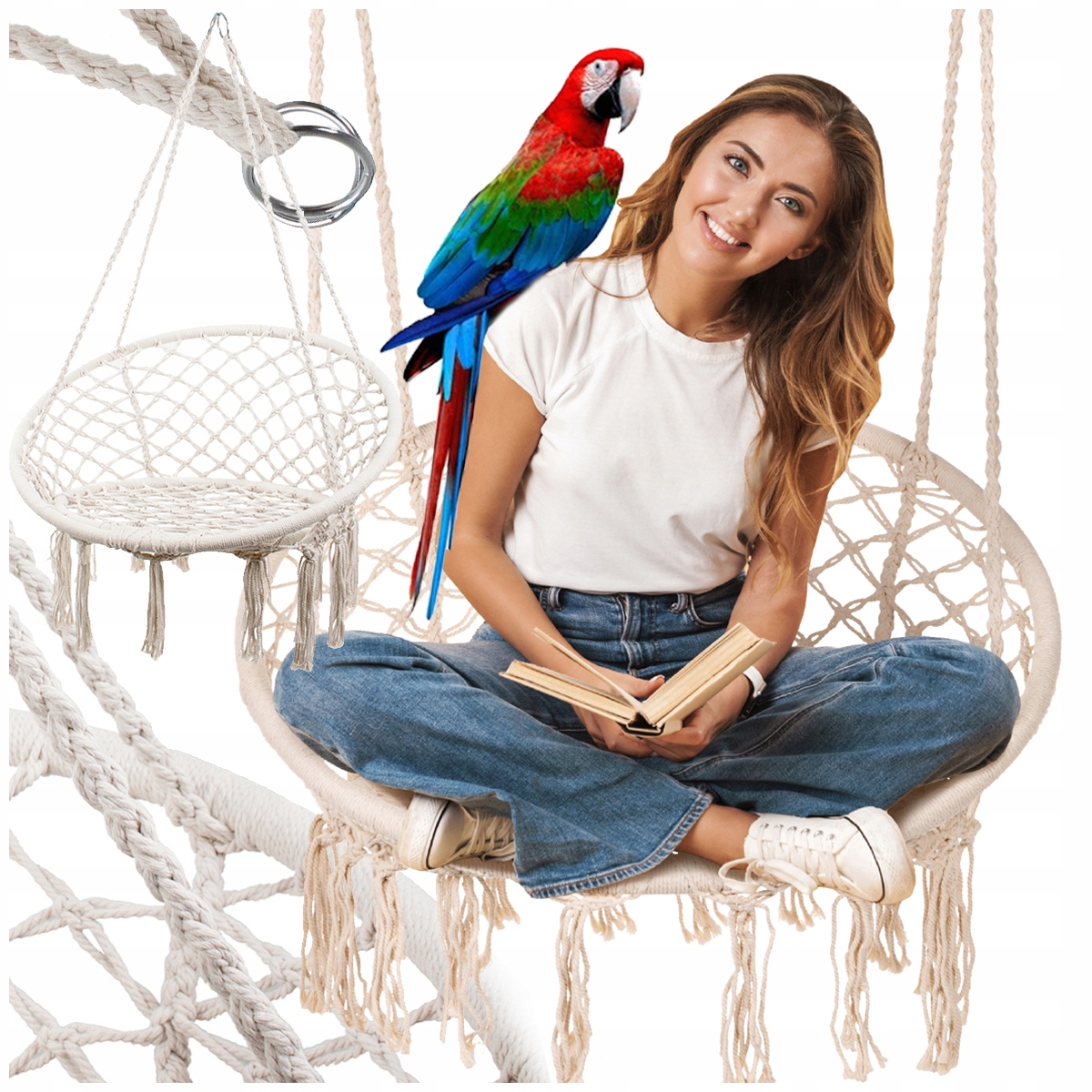 Zahradní Houpačka Čapí Hnízdo Závěsné Křeslo Boho 80 CM