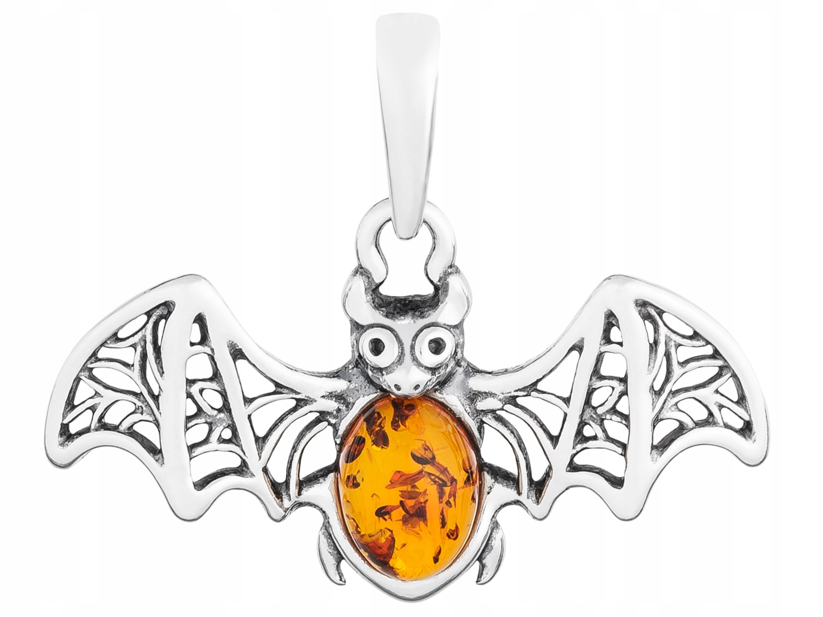

Nietoperz ze srebra z bursztynem wisiorek damski