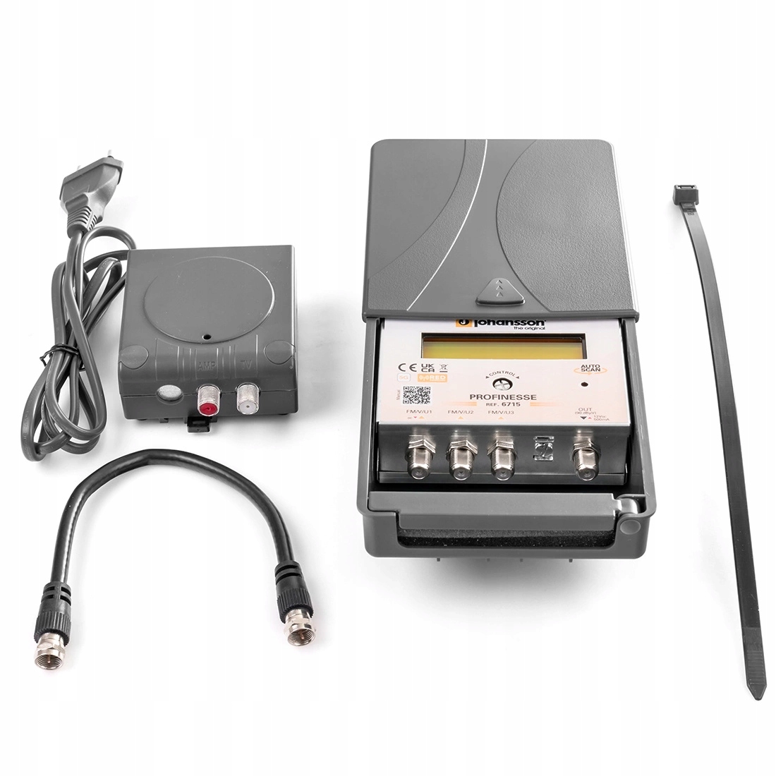 Zesilovač DVB-T2 Johansson KIT6715 napájecí pouzdro 12V 3x Uhf+vhf+fm