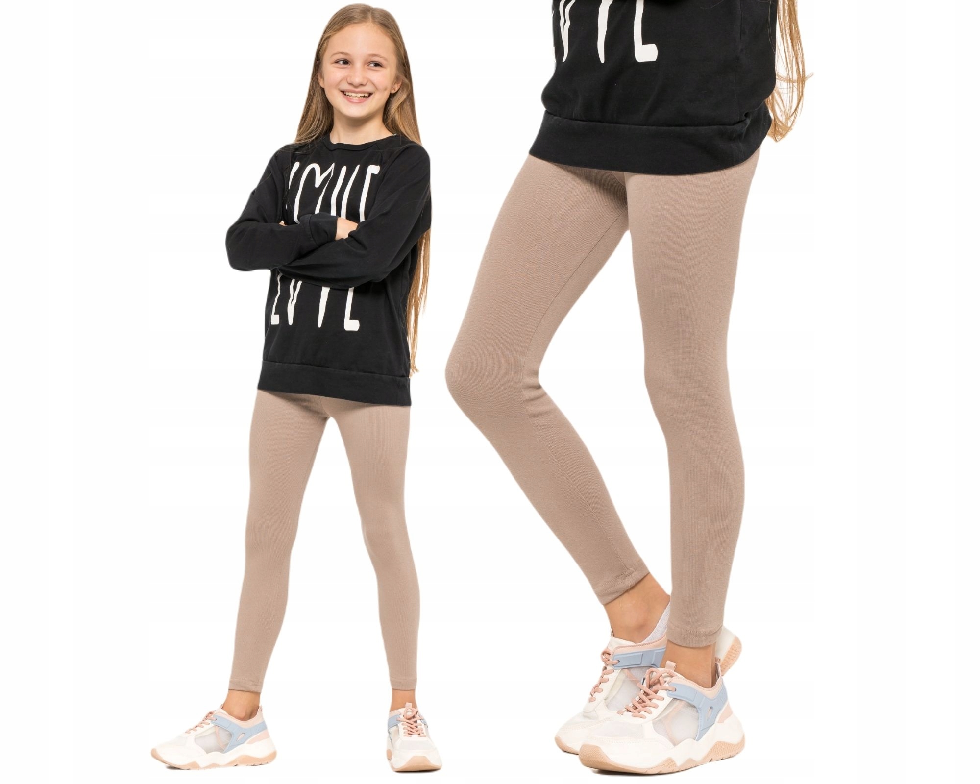 DZIEWCZĘCE LEGGINSY OCIEPLANE GETRY BEŻOWE 140