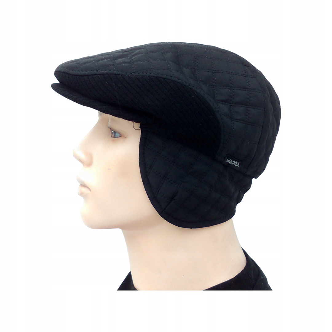 prošívaný ortalionový klobouk s náušníky Černý pánský K100 Mes Skoczów 57 cm