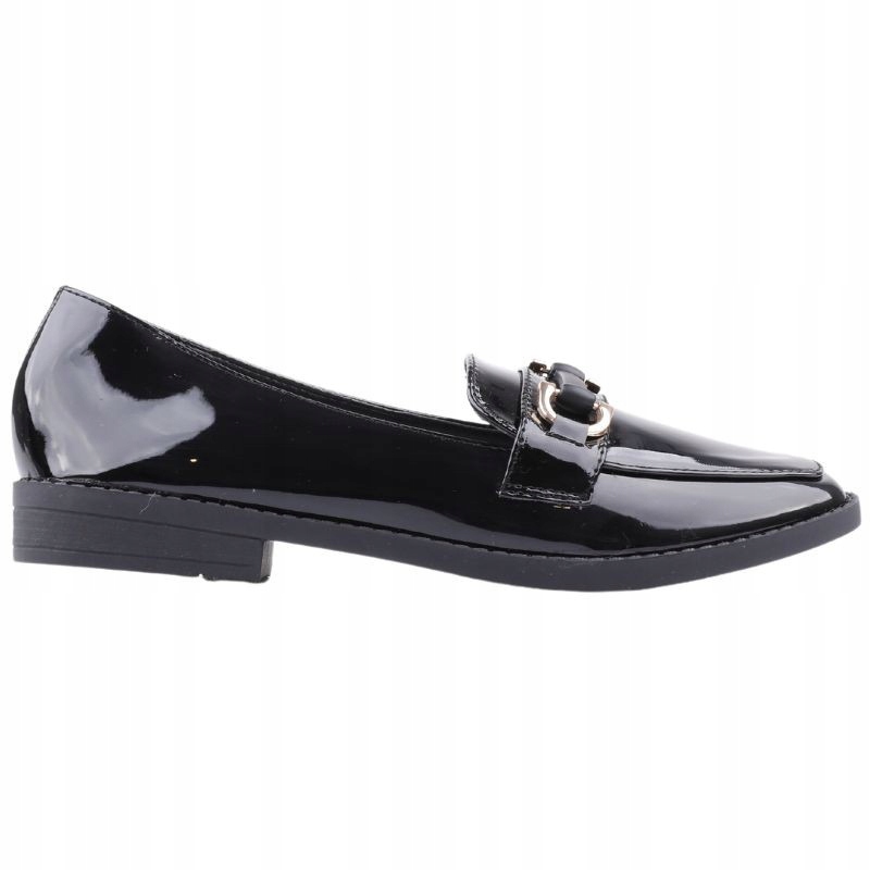 Mokasyny Buty Damskie Na Słupku Lakierowane Czarne