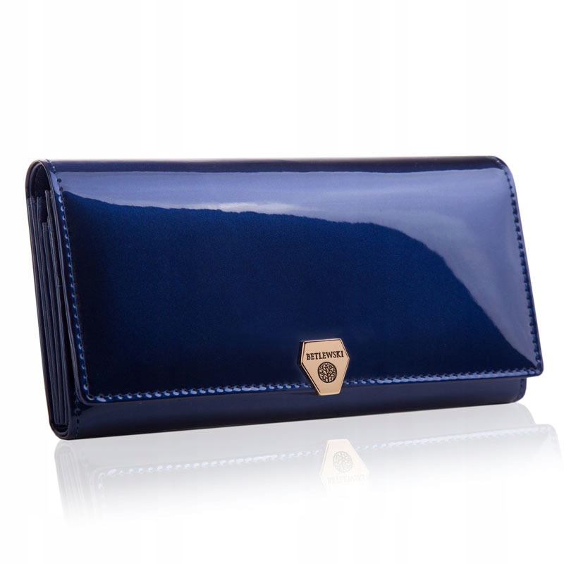 Dámská peněženka Betlewski Tmavě modrá Přírodní lakovaná kůže Elegantní