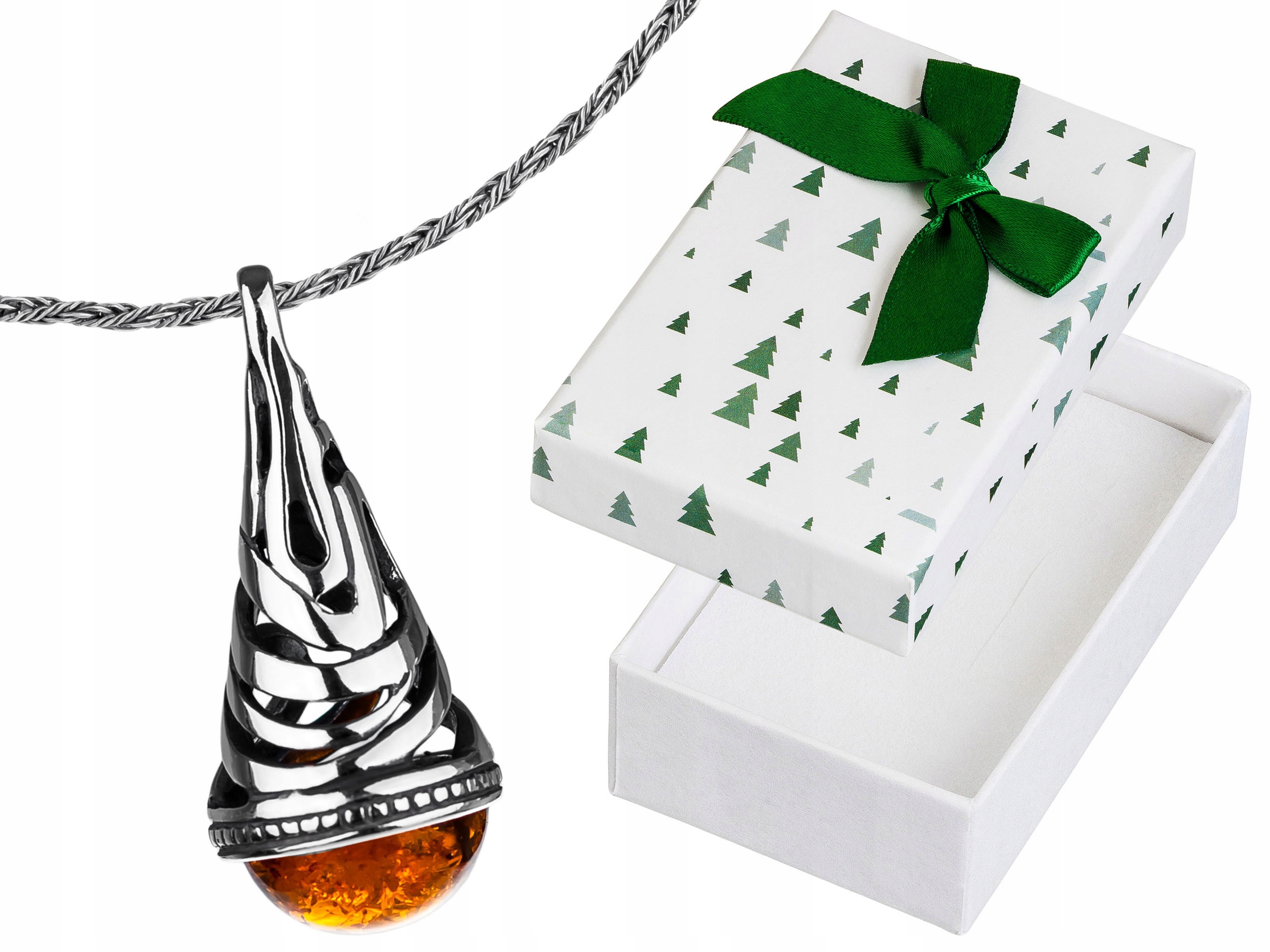 Krátký Stříbrný Prolamovaný Oxidovaný Náhrdelník s Jantarem Kapka Choker 35 cm