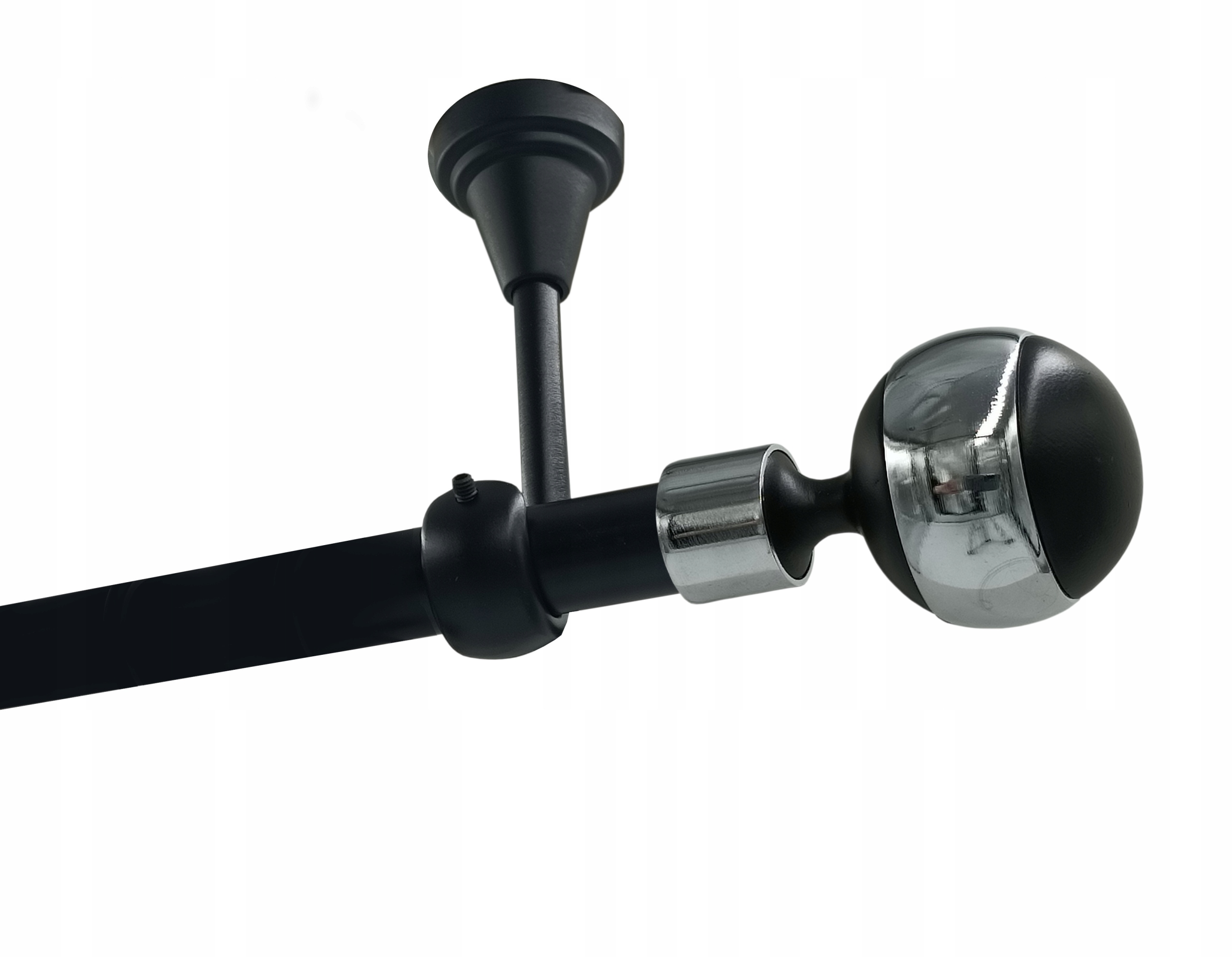 Jednoduchá garnýž Metal Strop 19mm Černý Mat 360cm Koule Chromová Bez Koleček