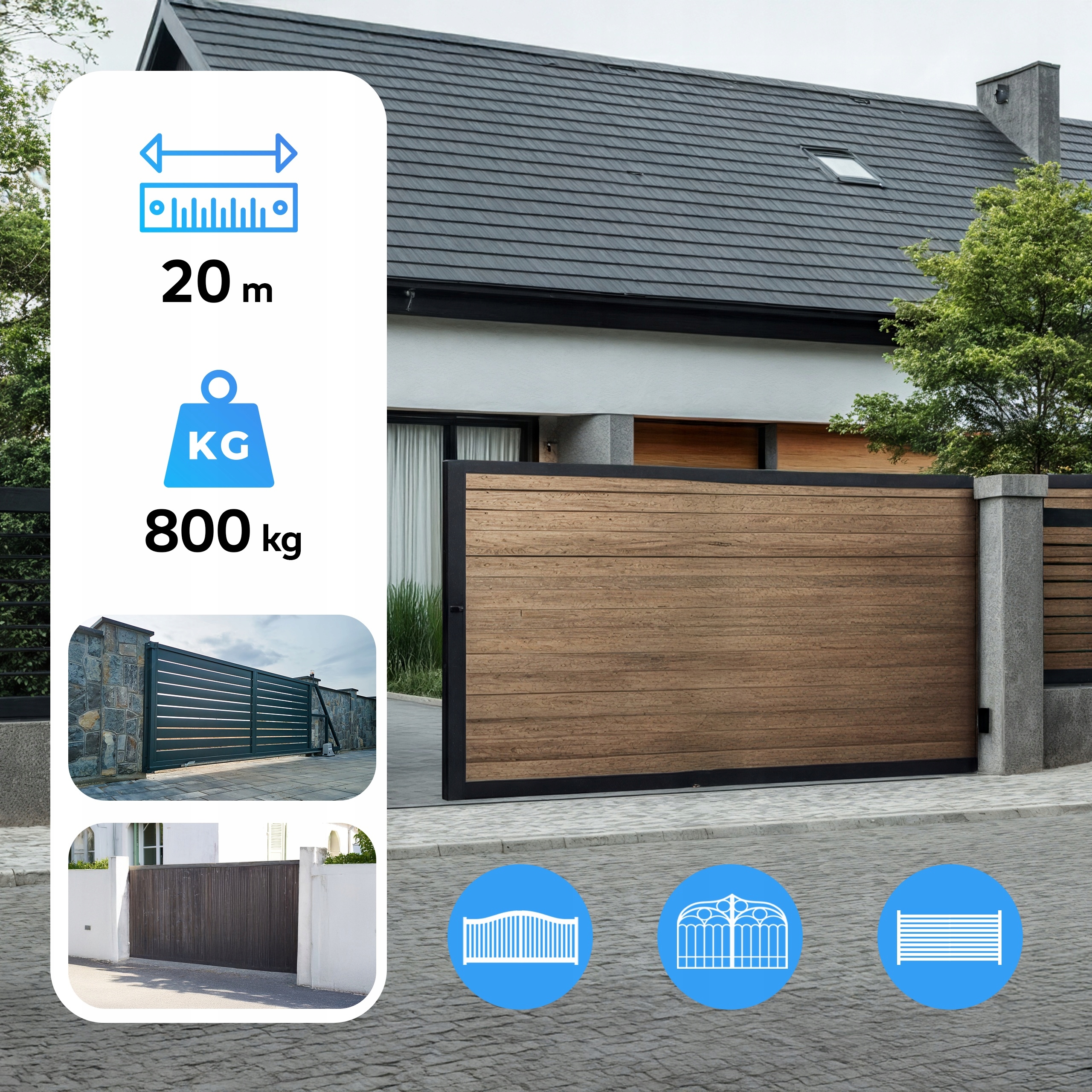 Napęd bramy PRZESUWNEJ ZESTAW 800kg + 4 piloty + lampa LED + WIFI Rodzaj napędu do bram przesuwnych