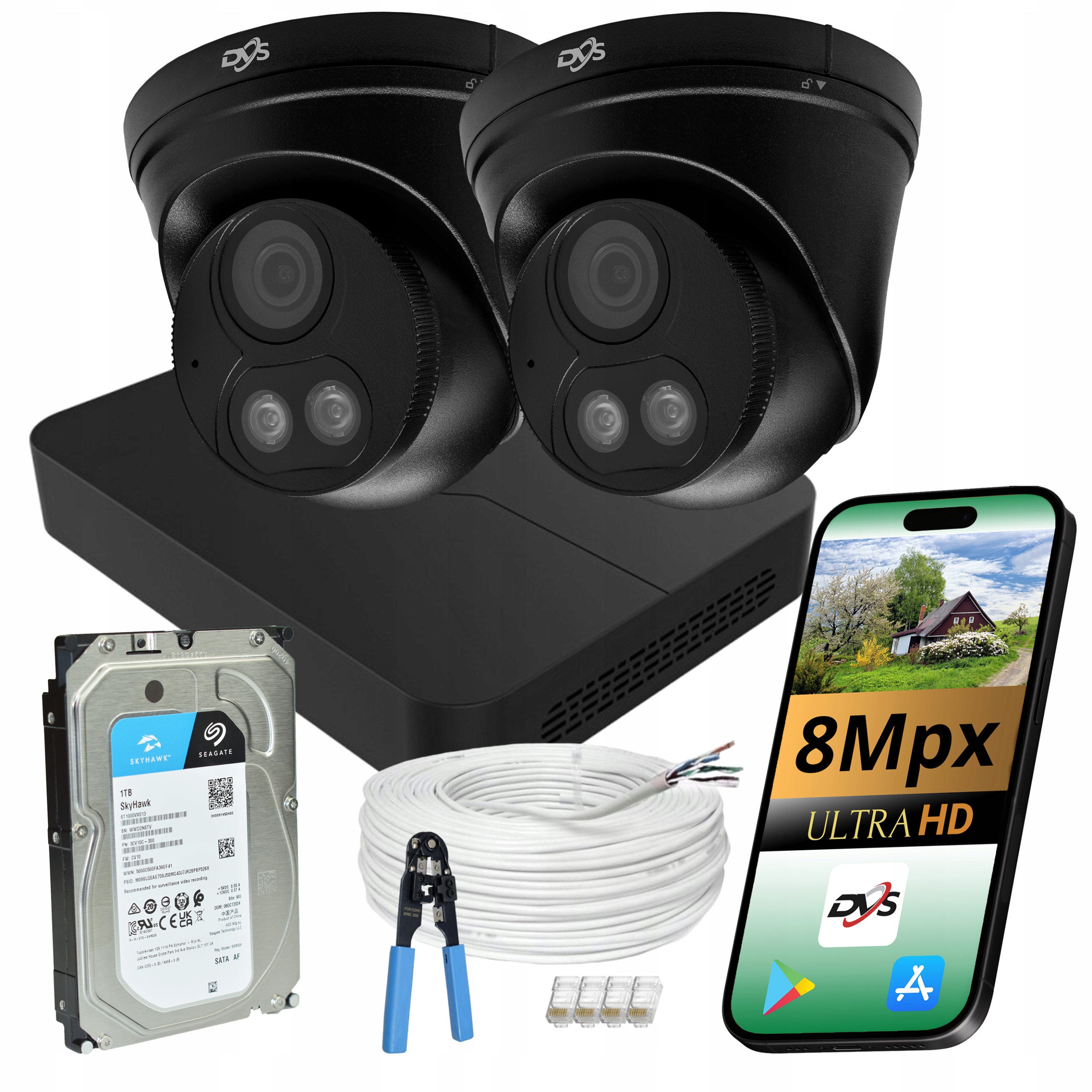 Sada Pro Monitorování Domu Od Firmy 2 Kamery Ip Poe 8MPX 4K Rekordér Disk