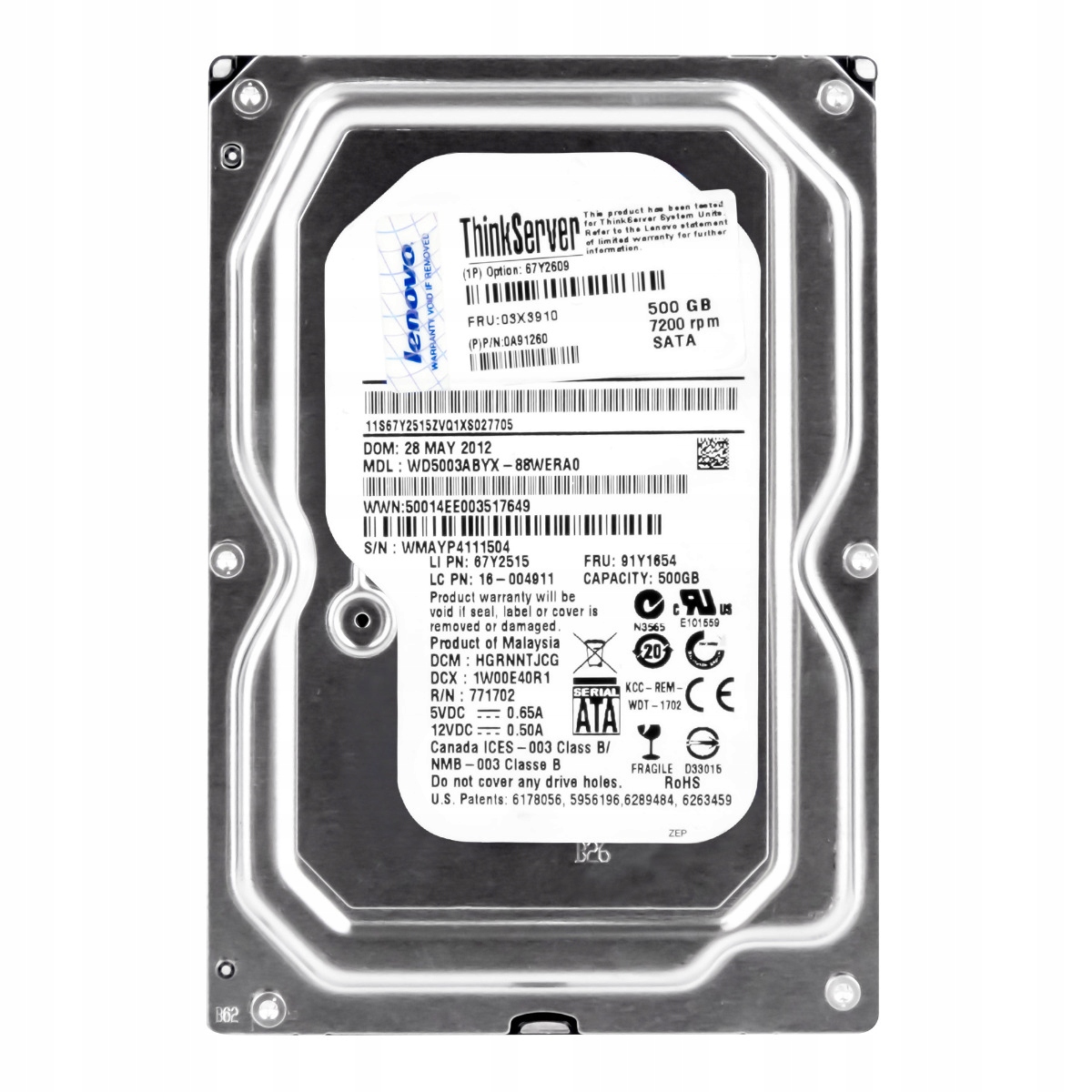 Lenovo 03X3910 0A91260 500GB 7.2K 64MB Sata II 3.5'' WD5003ABYX