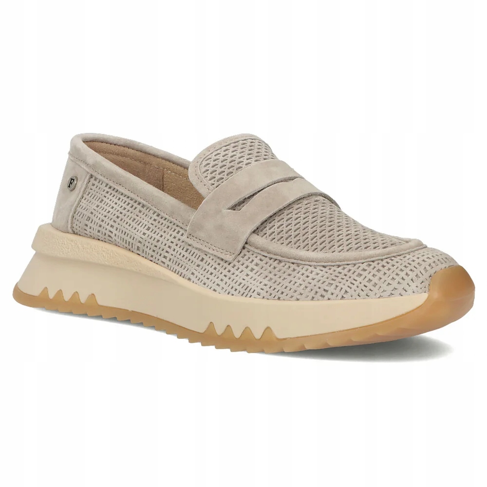 Skórzane półbuty damskie wsuwane Filippo na platformie zamszowe beżowe r.37